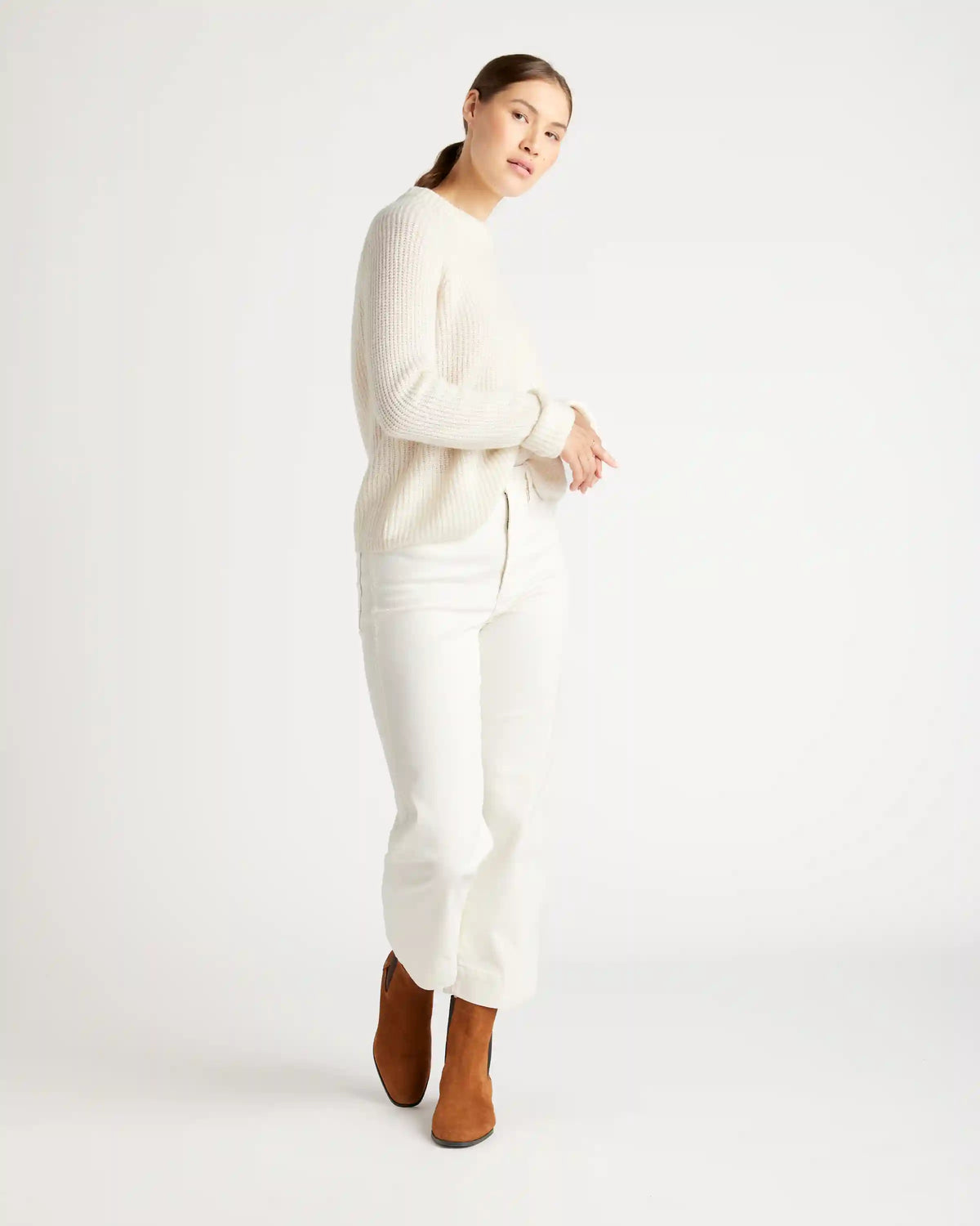 Mongolian Spring Cashmere Fisherman Crewneck Sweater