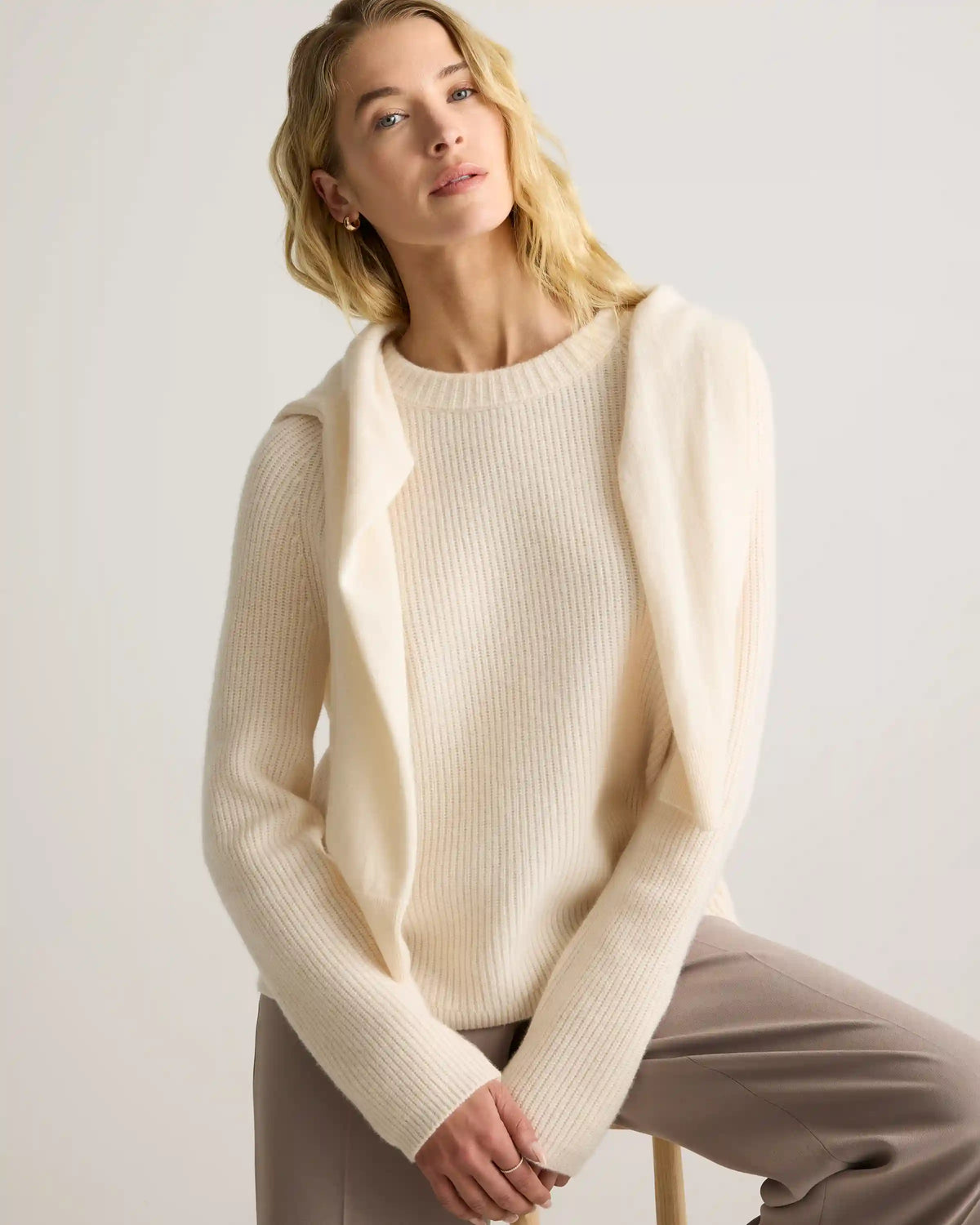 Mongolian Cashmere Fisherman Crewneck Sweater