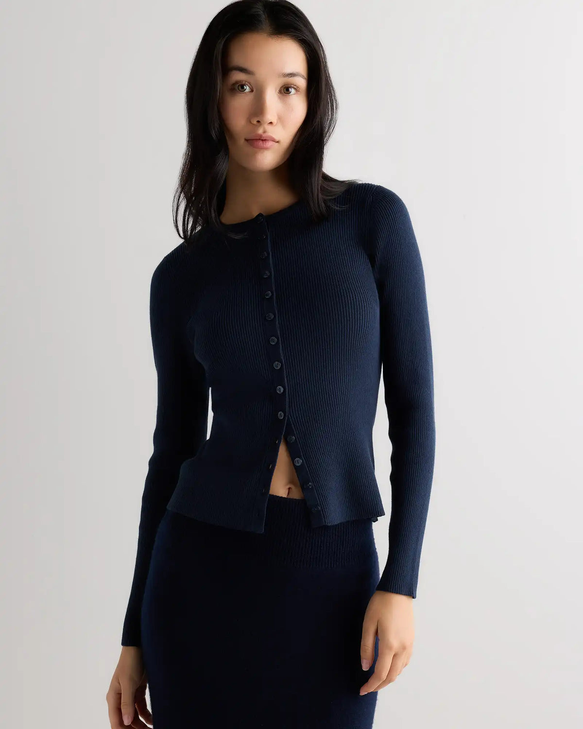Cotton Cashmere Fitted Ribbed Cardigan