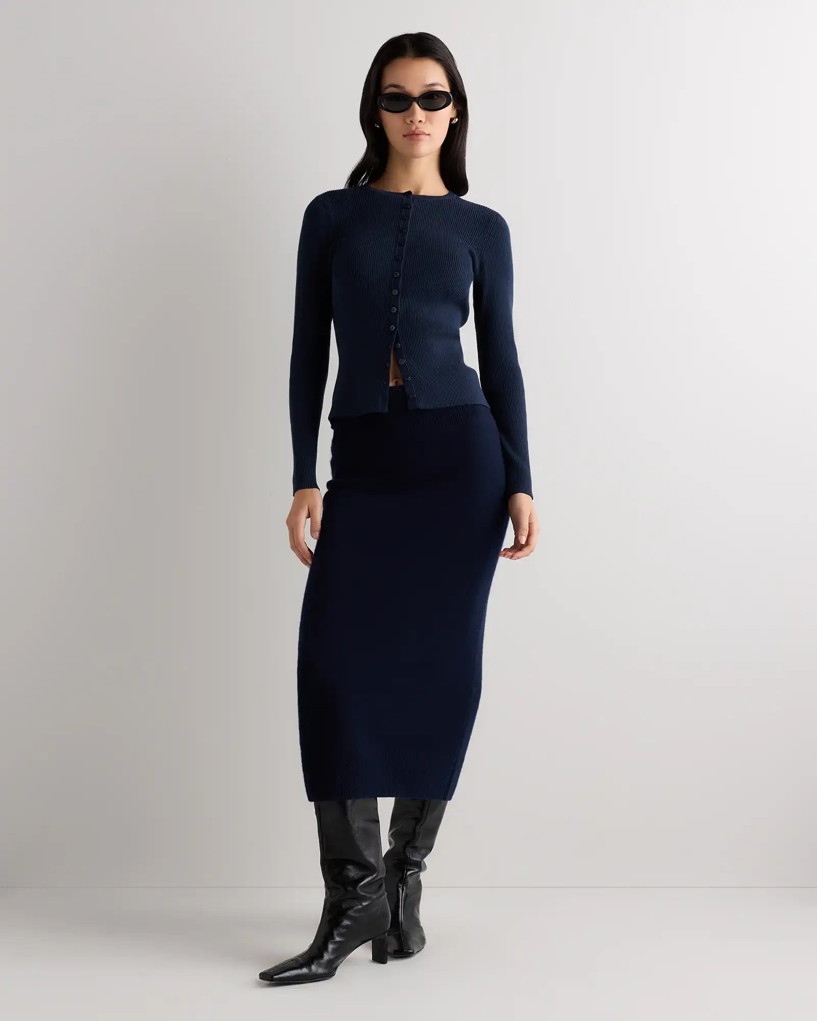 Cotton Cashmere Fitted Ribbed Cardigan