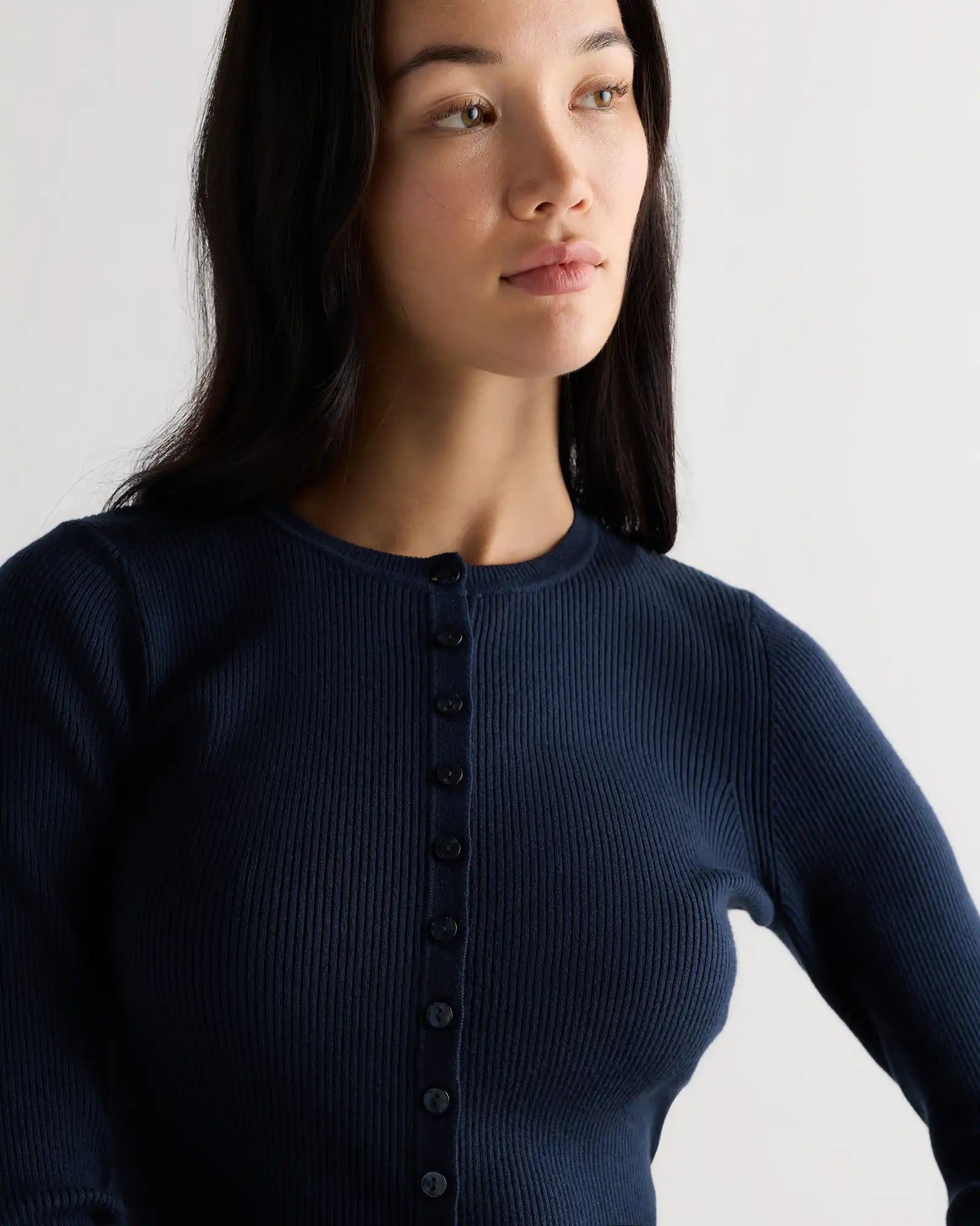 Cotton Cashmere Fitted Ribbed Cardigan