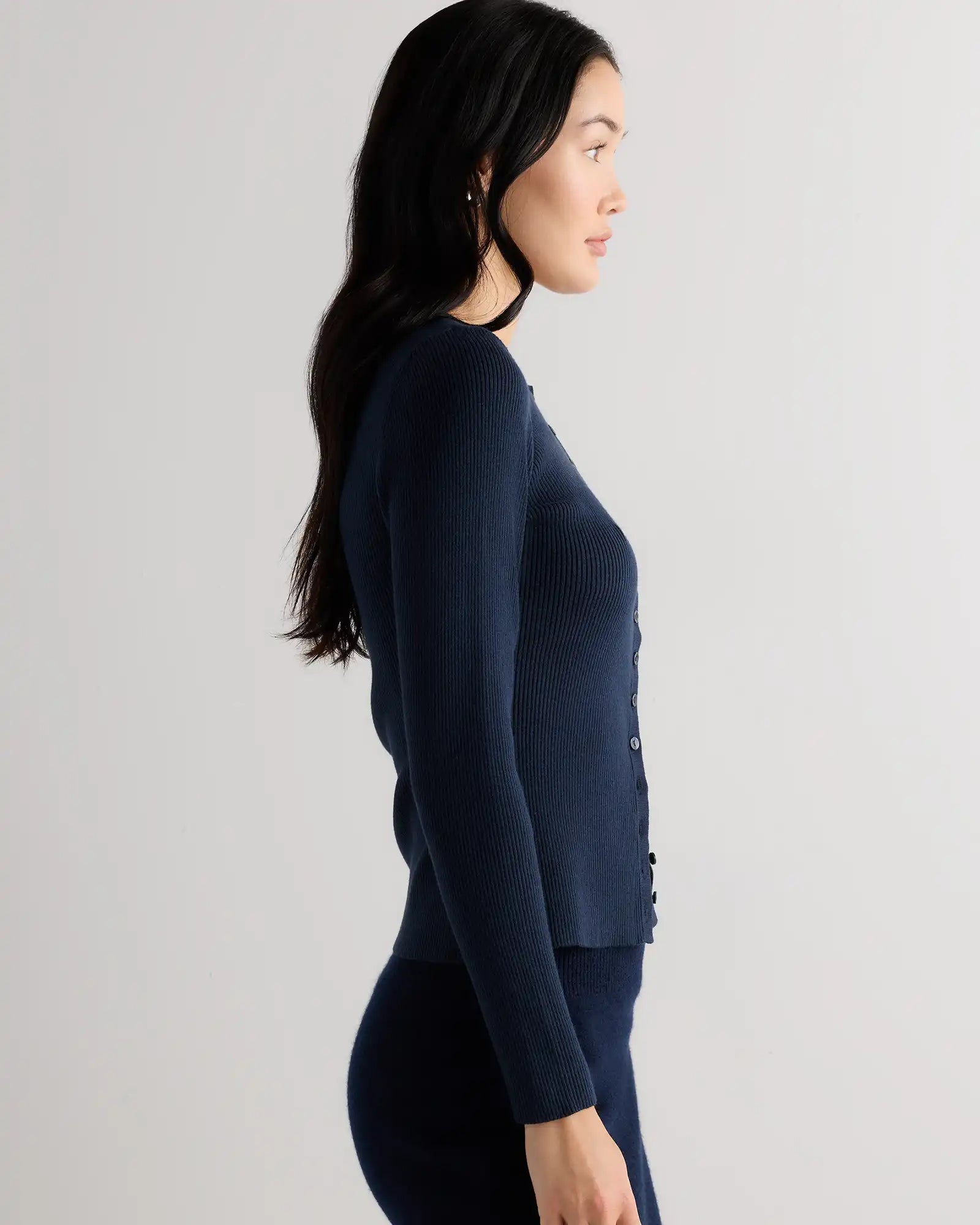 Cotton Cashmere Fitted Ribbed Cardigan