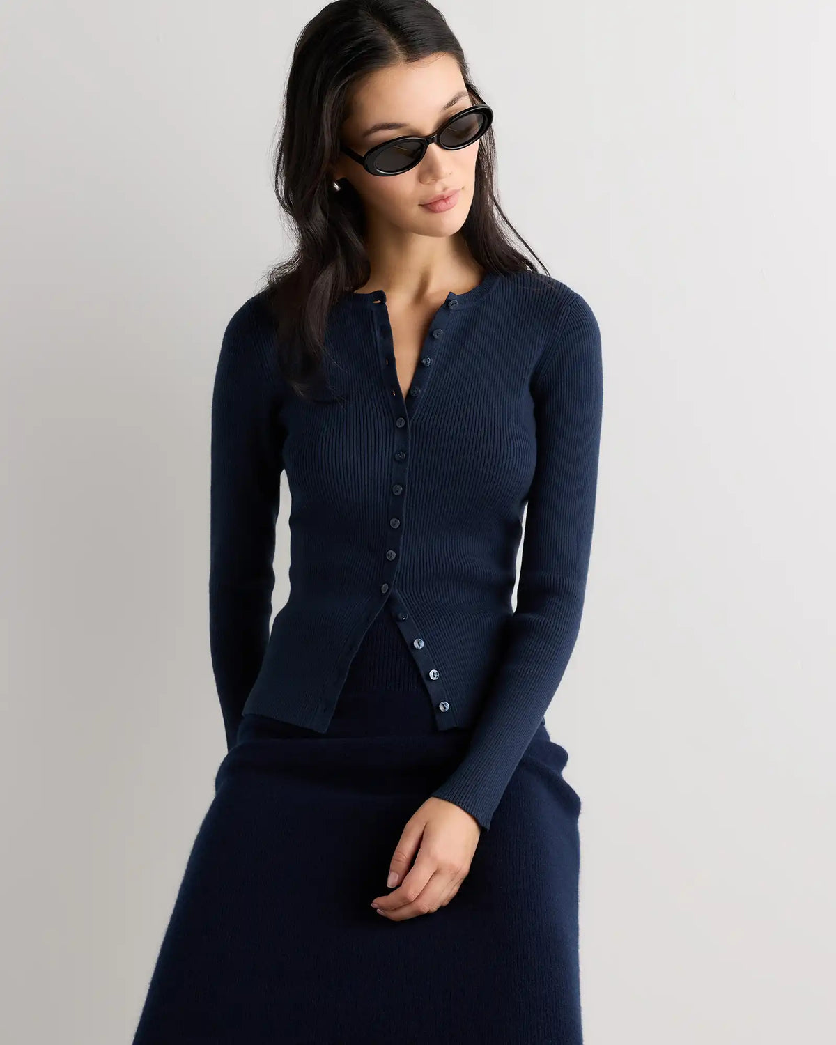 Cotton Cashmere Fitted Ribbed Cardigan