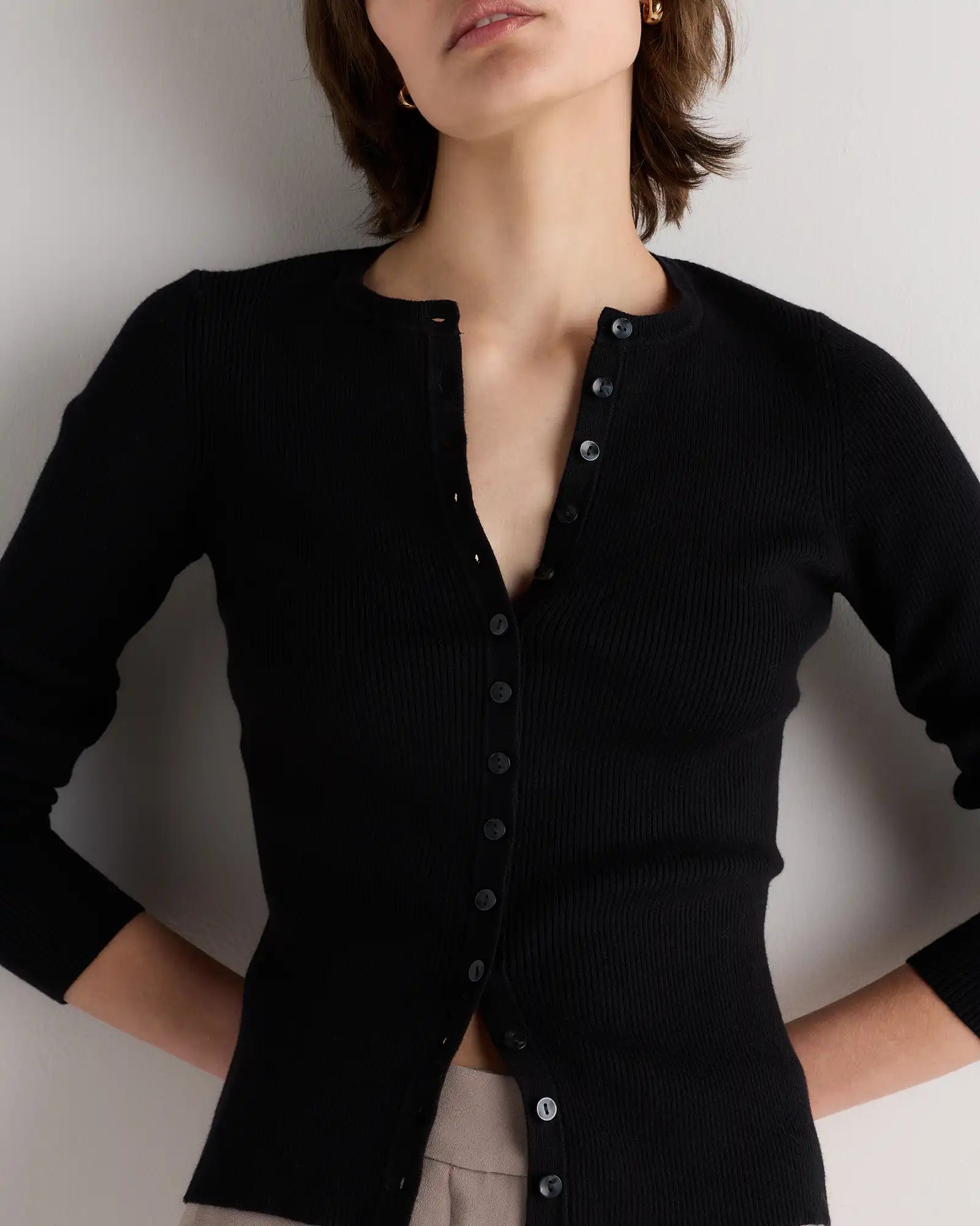 Cotton Cashmere Fitted Ribbed Cardigan