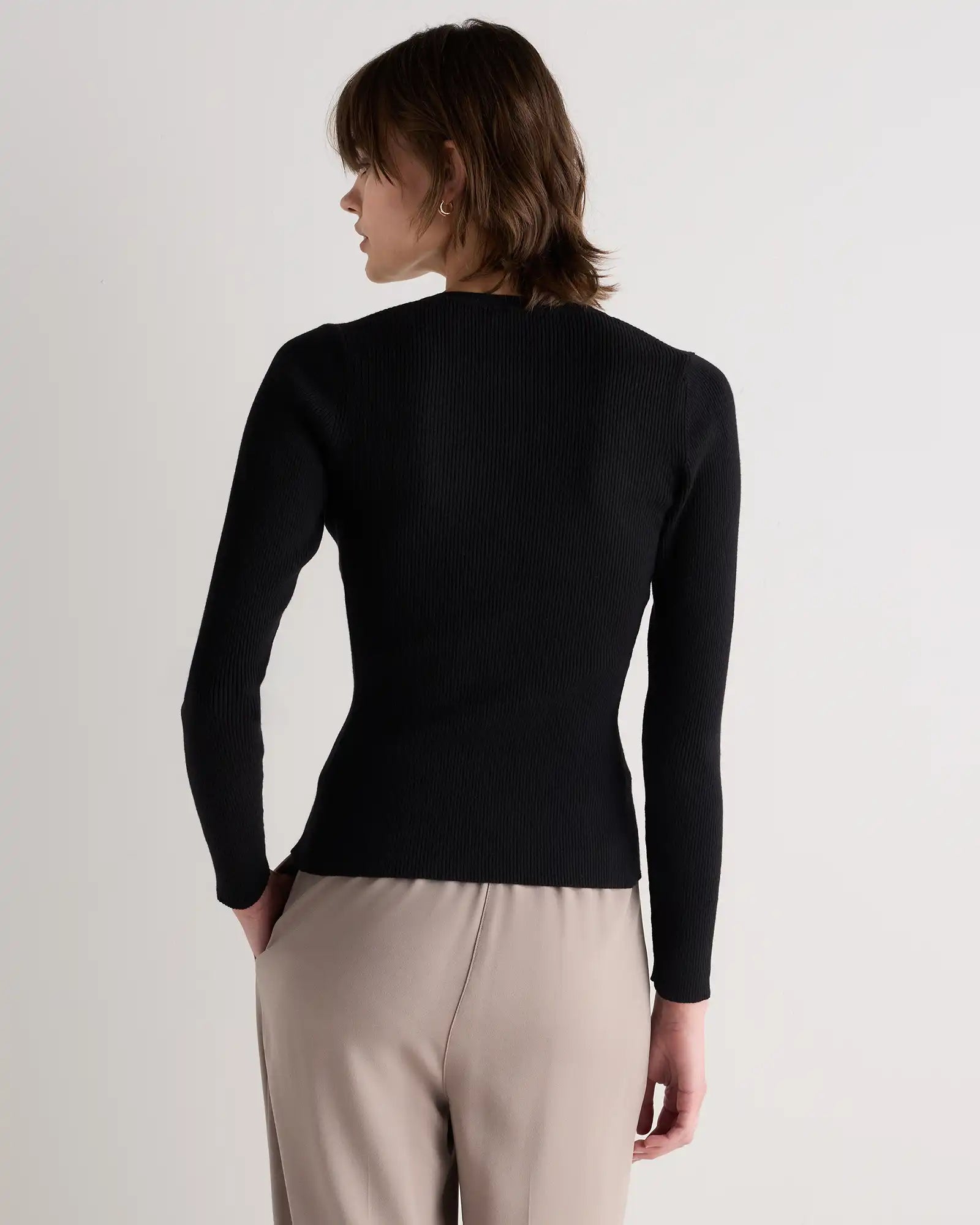 Cotton Cashmere Fitted Ribbed Cardigan