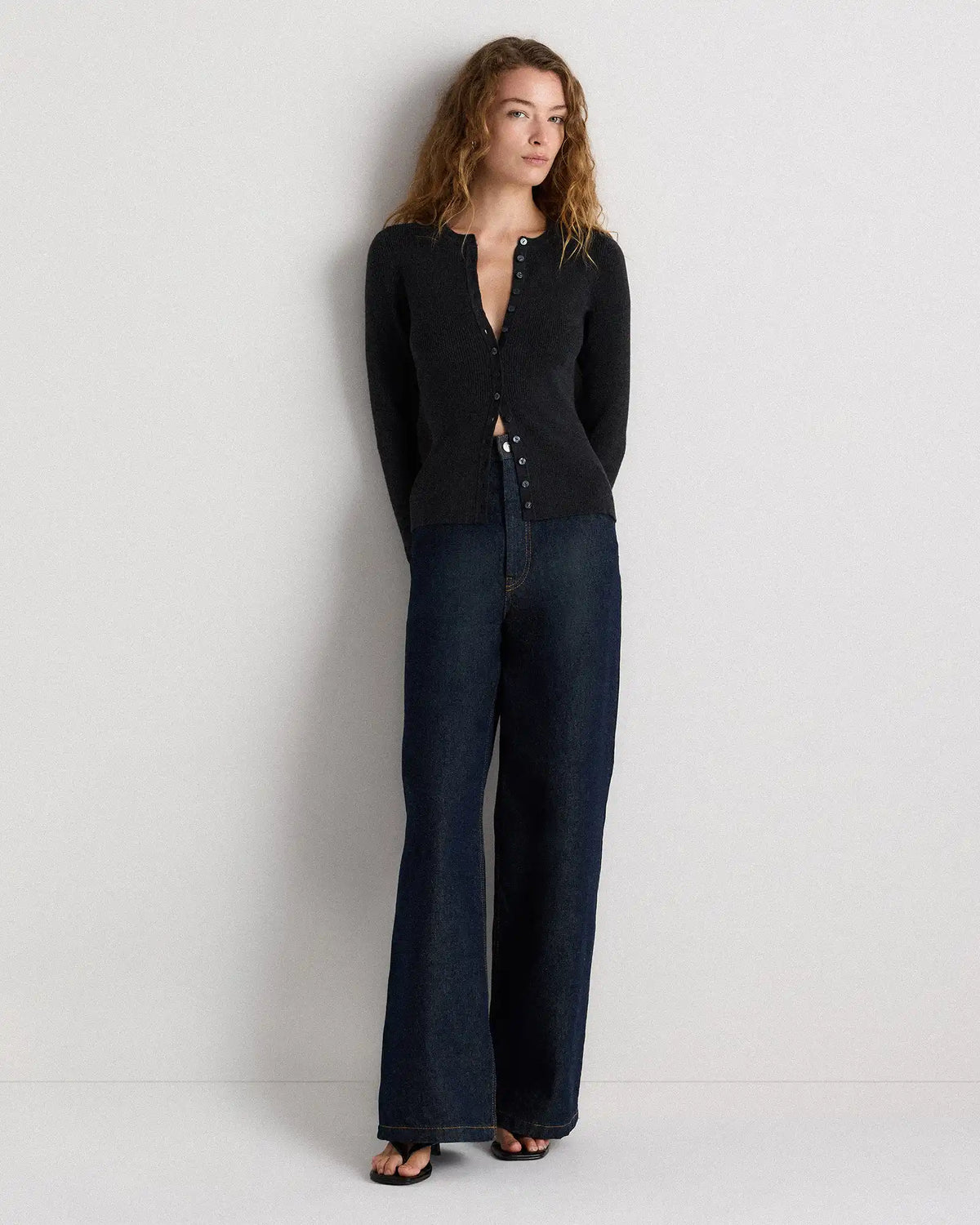 Cotton Cashmere Fitted Ribbed Cardigan