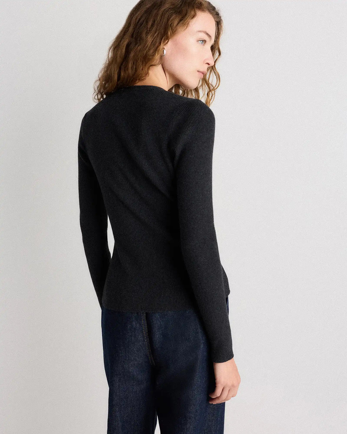 Cotton Cashmere Fitted Ribbed Cardigan