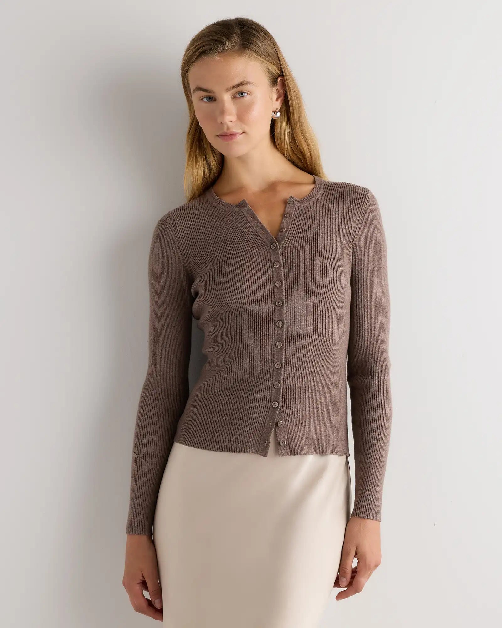 Cotton Cashmere Fitted Ribbed Cardigan