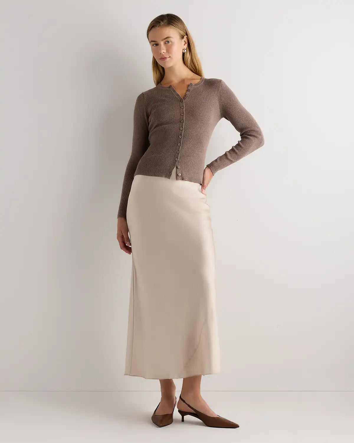 Cotton Cashmere Fitted Ribbed Cardigan