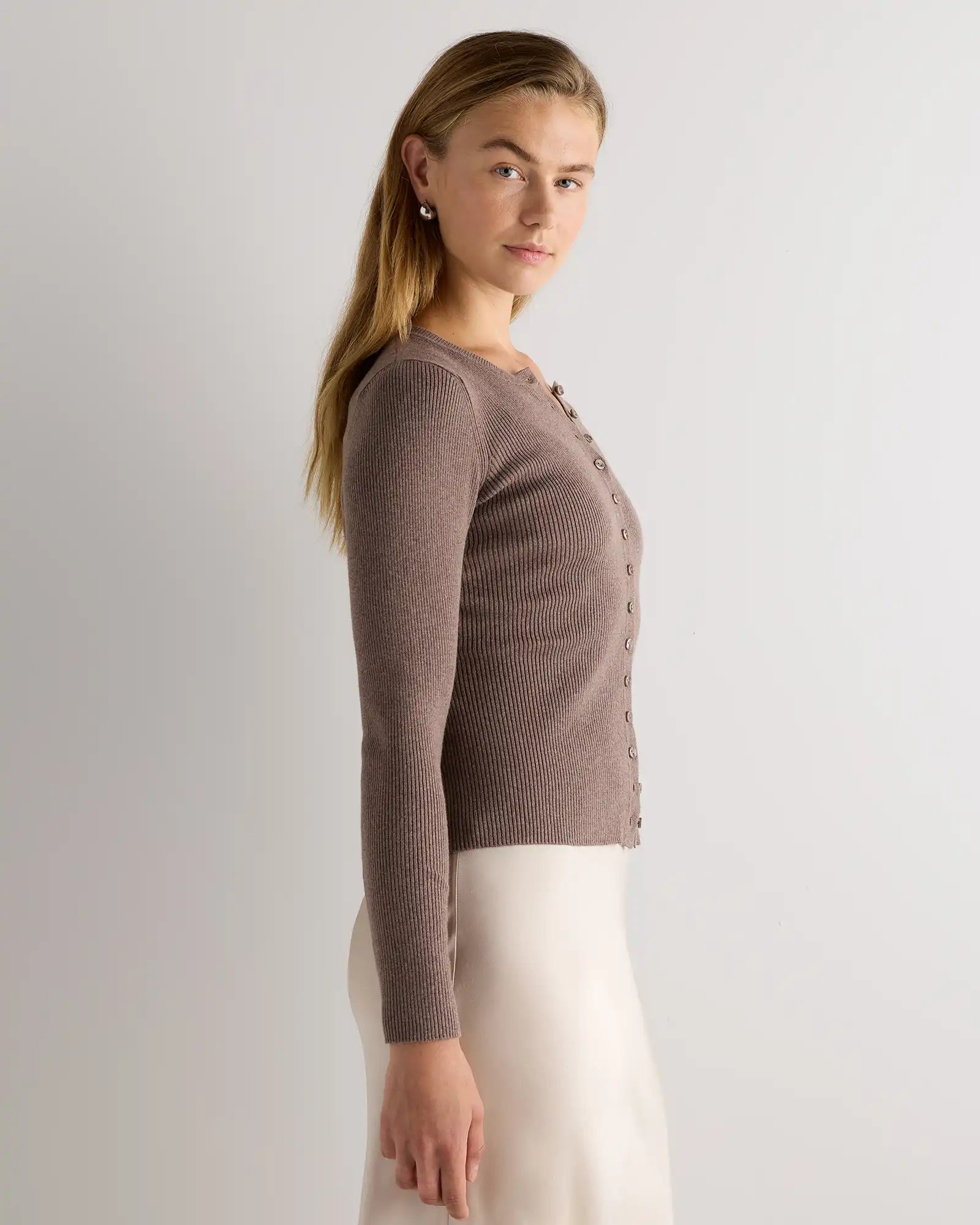 Cotton Cashmere Fitted Ribbed Cardigan