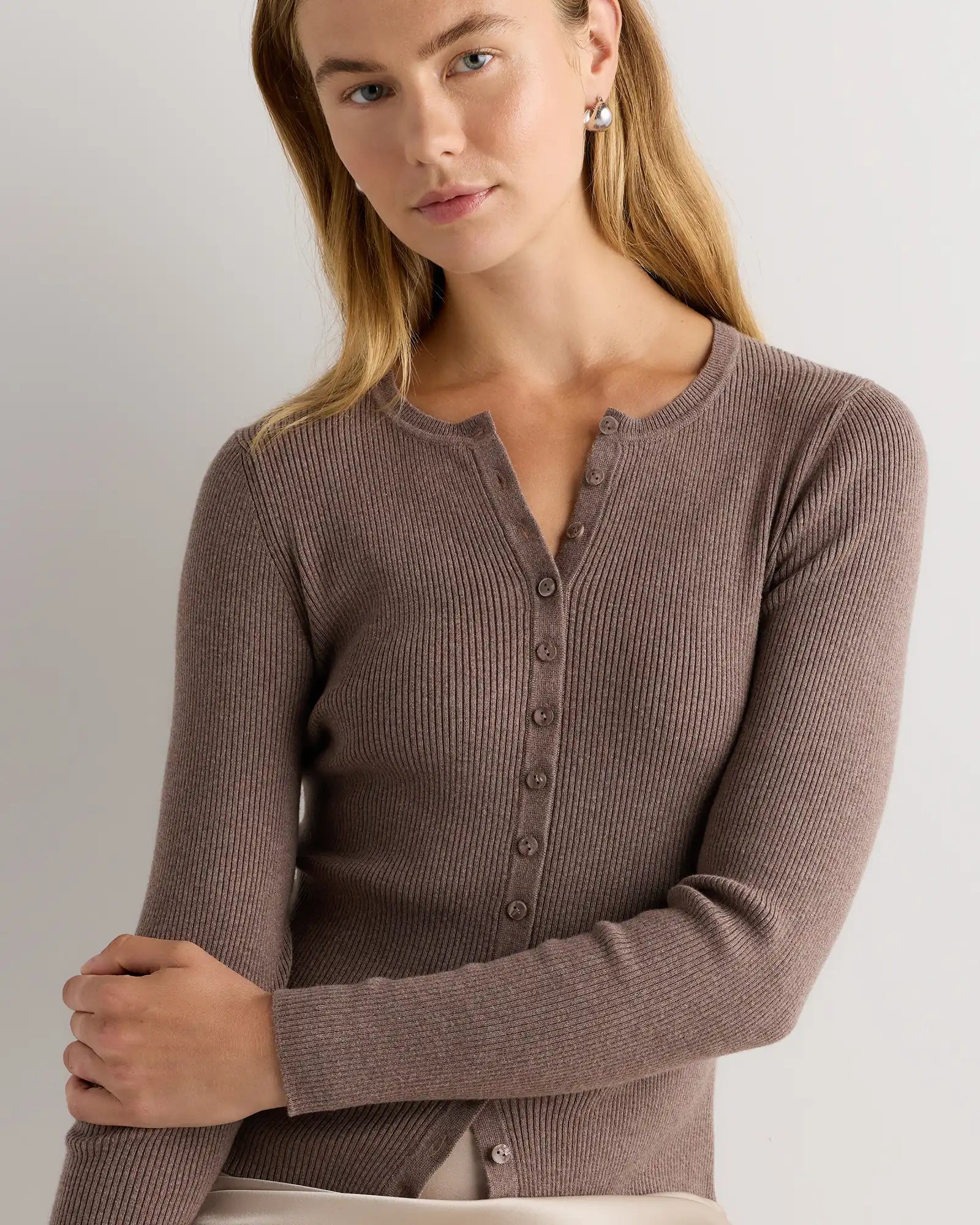 Cotton Cashmere Fitted Ribbed Cardigan