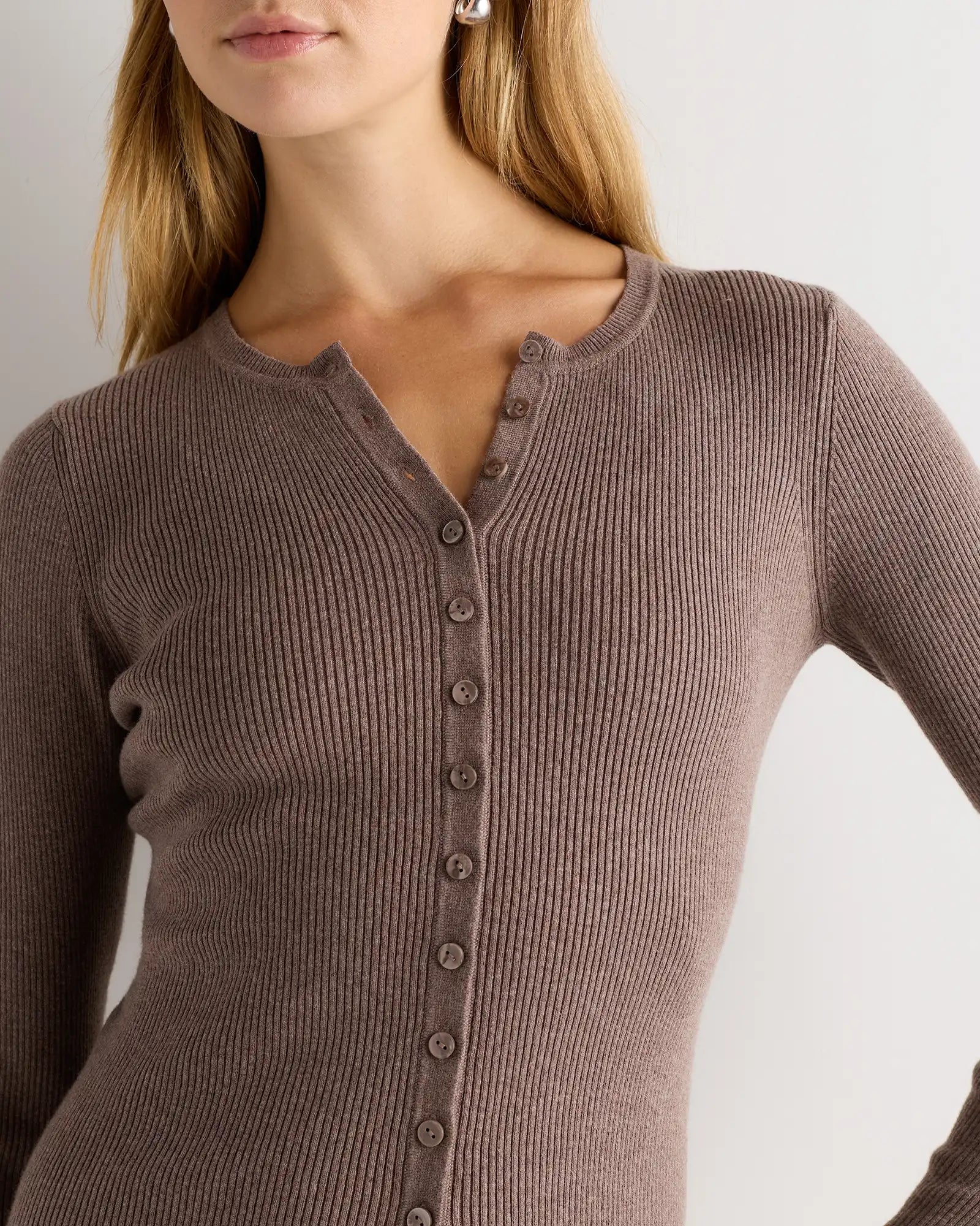 Cotton Cashmere Fitted Ribbed Cardigan