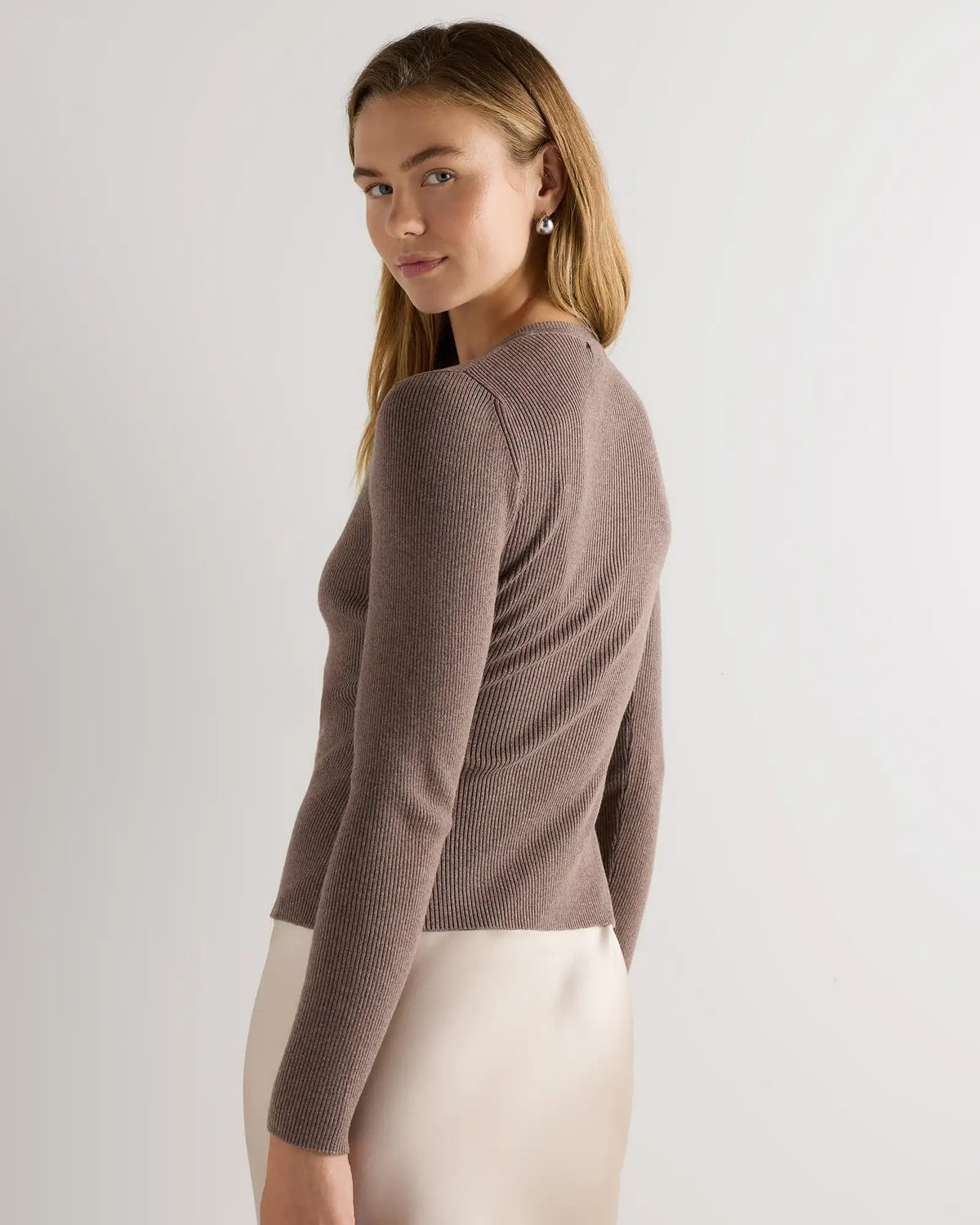 Cotton Cashmere Fitted Ribbed Cardigan