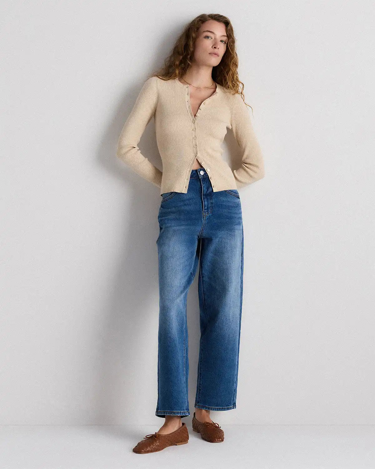 Cotton Cashmere Fitted Ribbed Cardigan