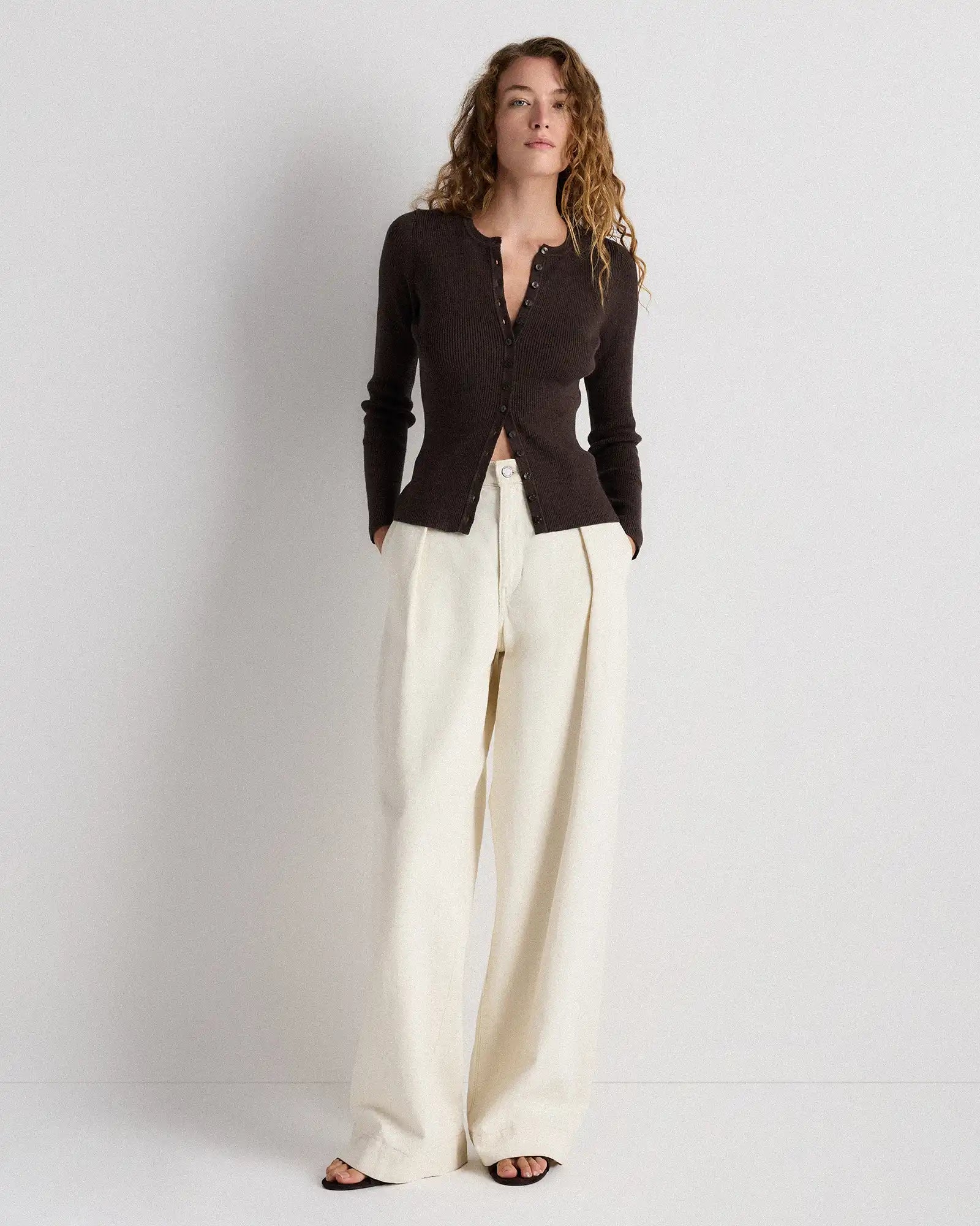 Cotton Cashmere Fitted Ribbed Cardigan