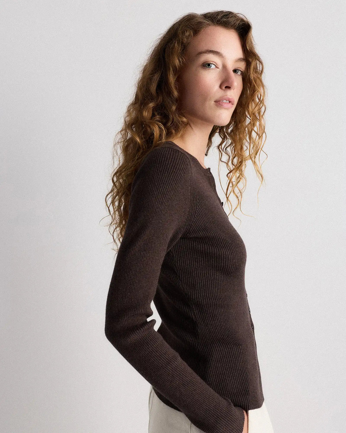 Cotton Cashmere Fitted Ribbed Cardigan