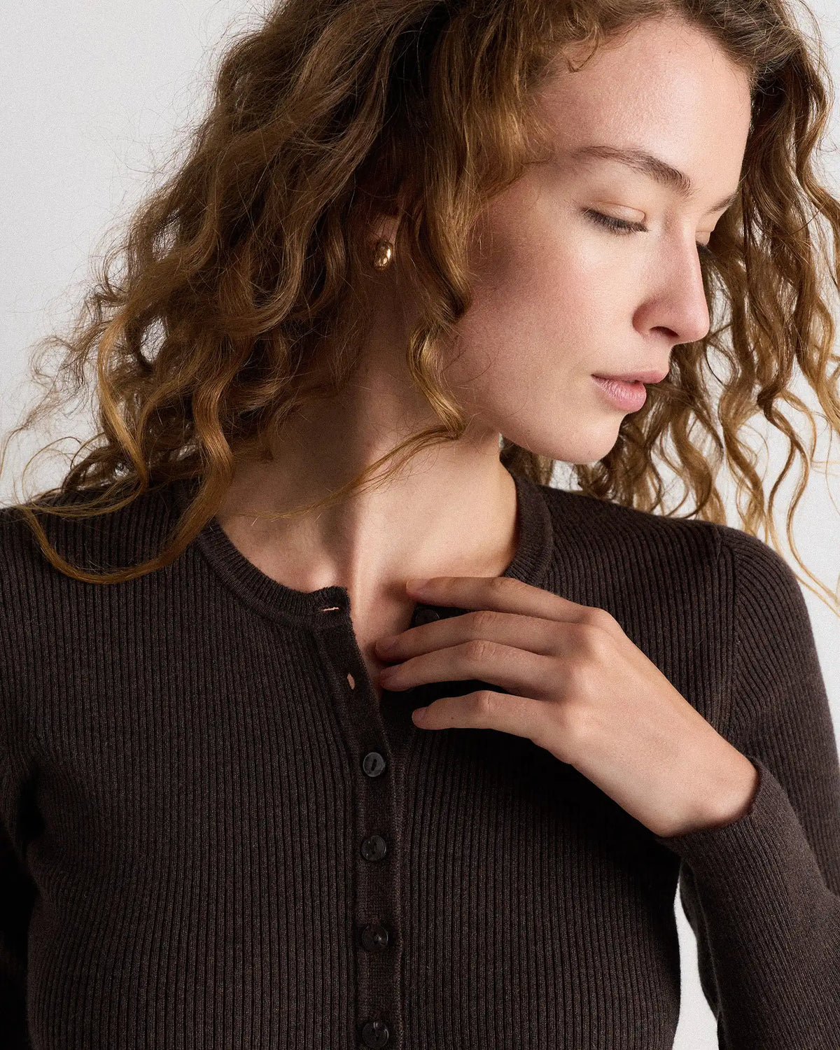 Cotton Cashmere Fitted Ribbed Cardigan