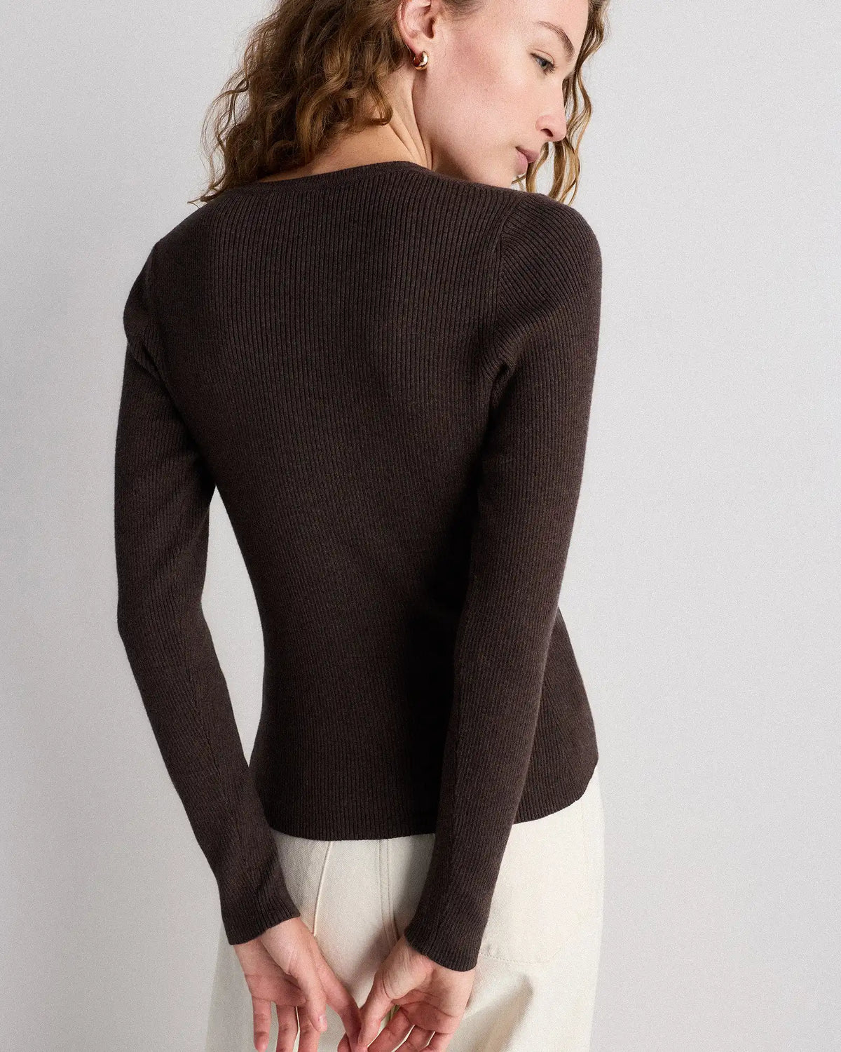 Cotton Cashmere Fitted Ribbed Cardigan