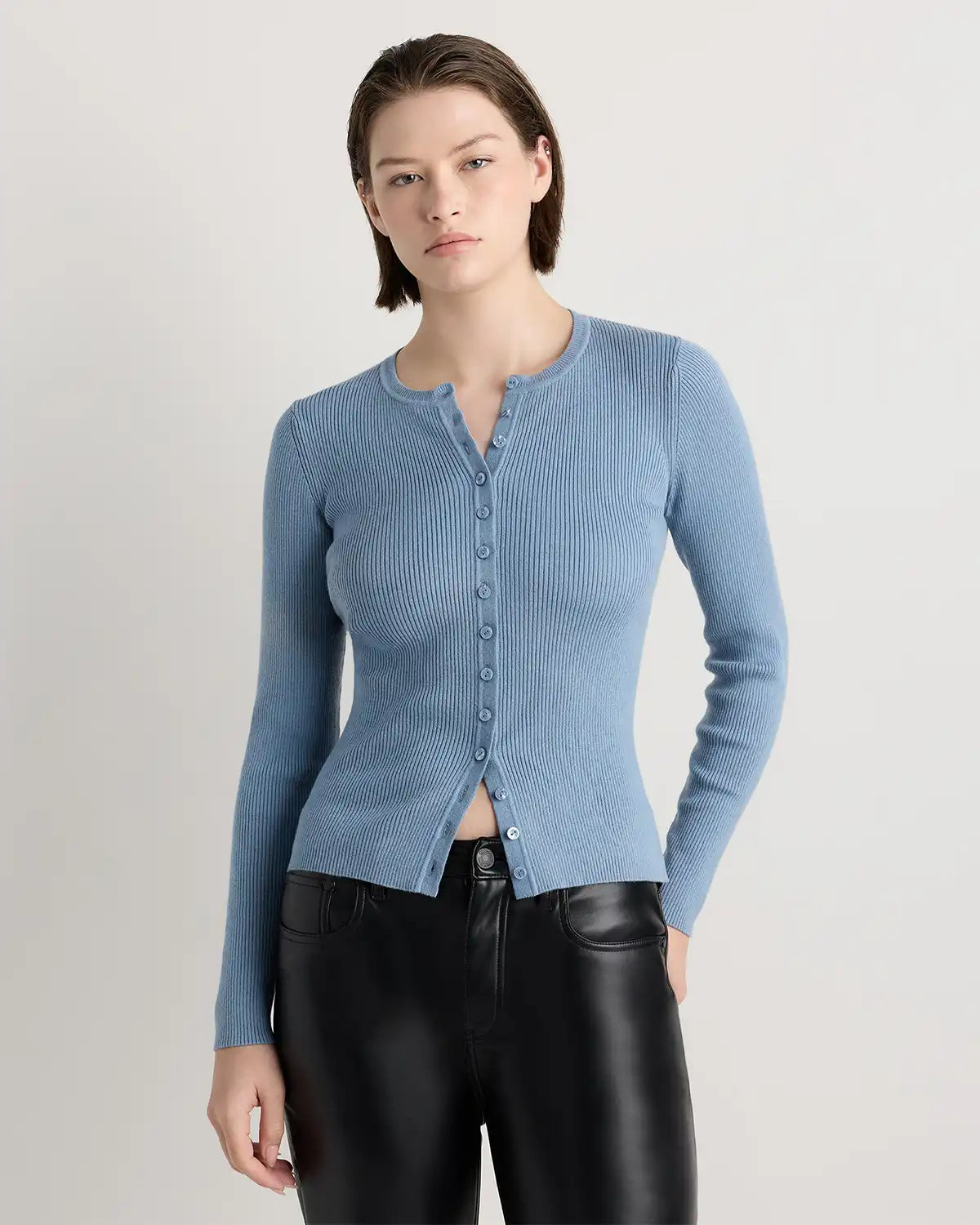 Cotton Cashmere Fitted Ribbed Cardigan