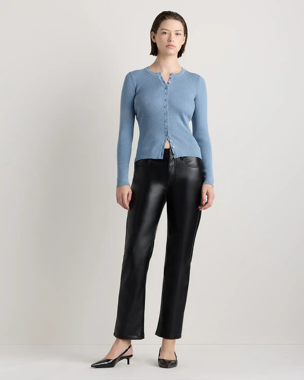 Cotton Cashmere Fitted Ribbed Cardigan