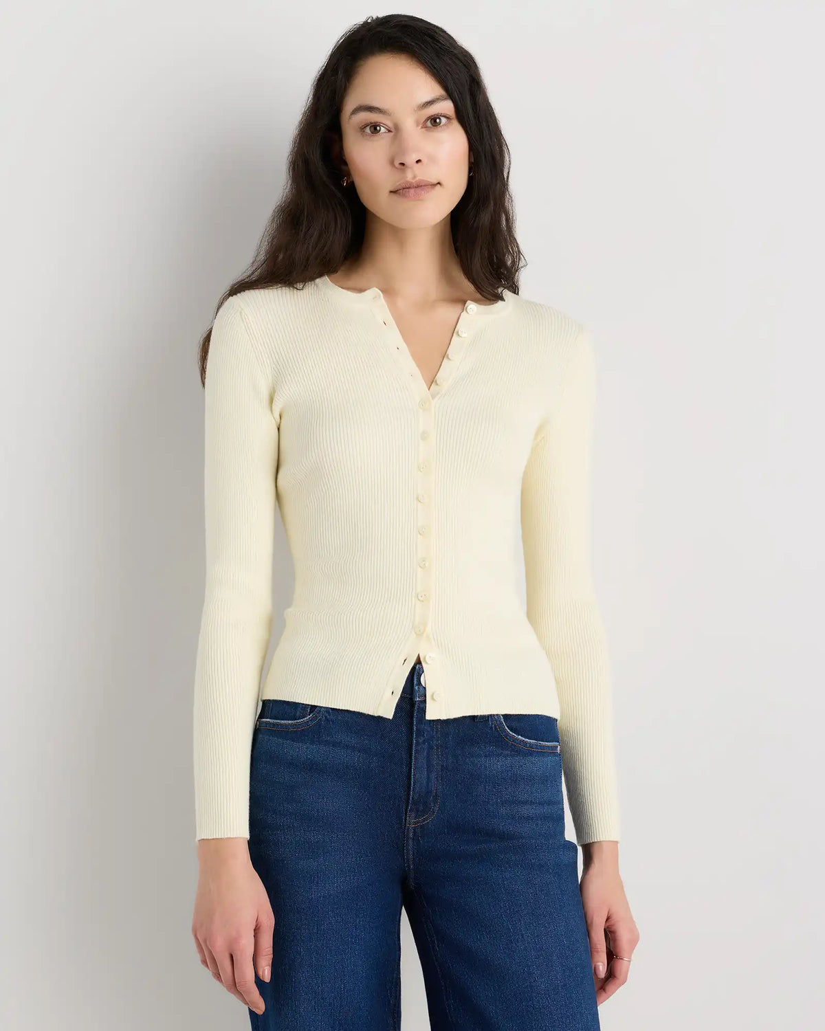 Cotton Cashmere Fitted Ribbed Cardigan