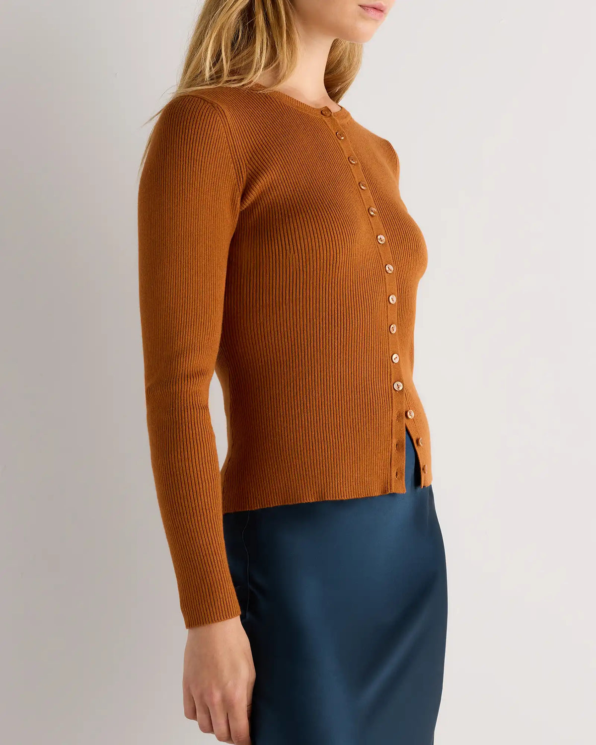 Cotton Cashmere Fitted Ribbed Cardigan