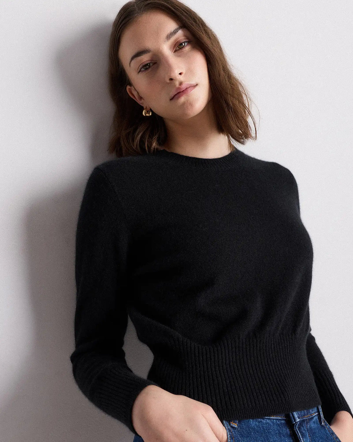 Mongolian Cashmere Shrunken Crewneck Sweater