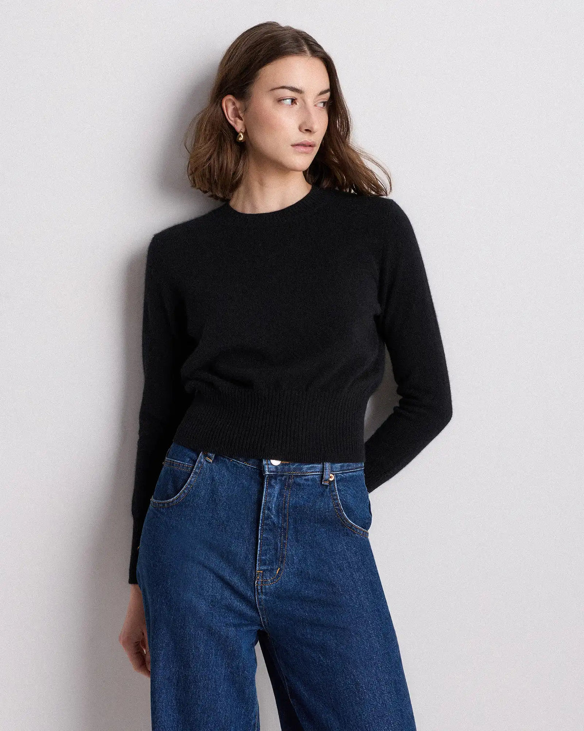 Mongolian Cashmere Shrunken Crewneck Sweater