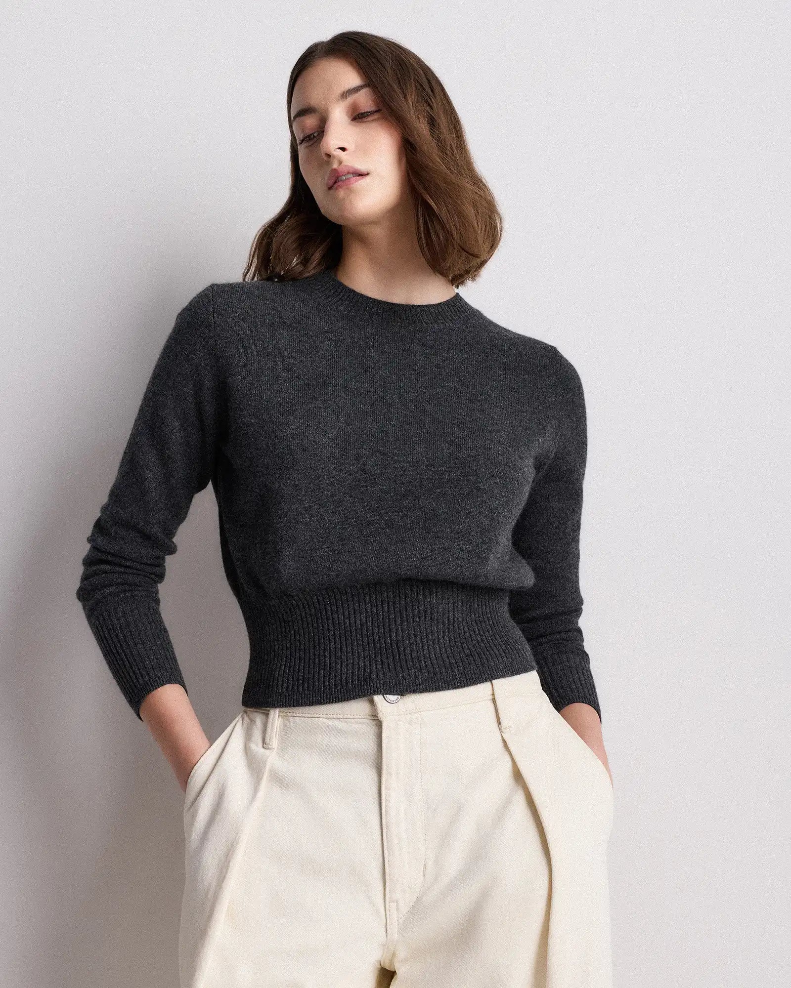 Mongolian Cashmere Shrunken Crewneck Sweater