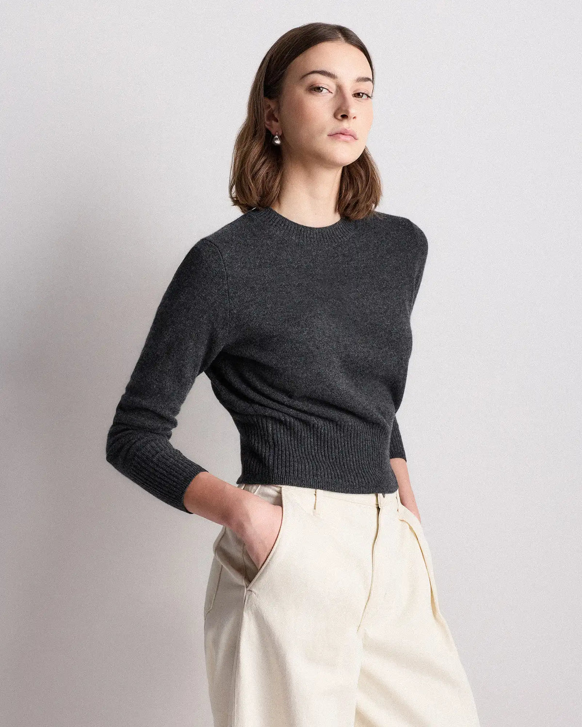 Mongolian Cashmere Shrunken Crewneck Sweater