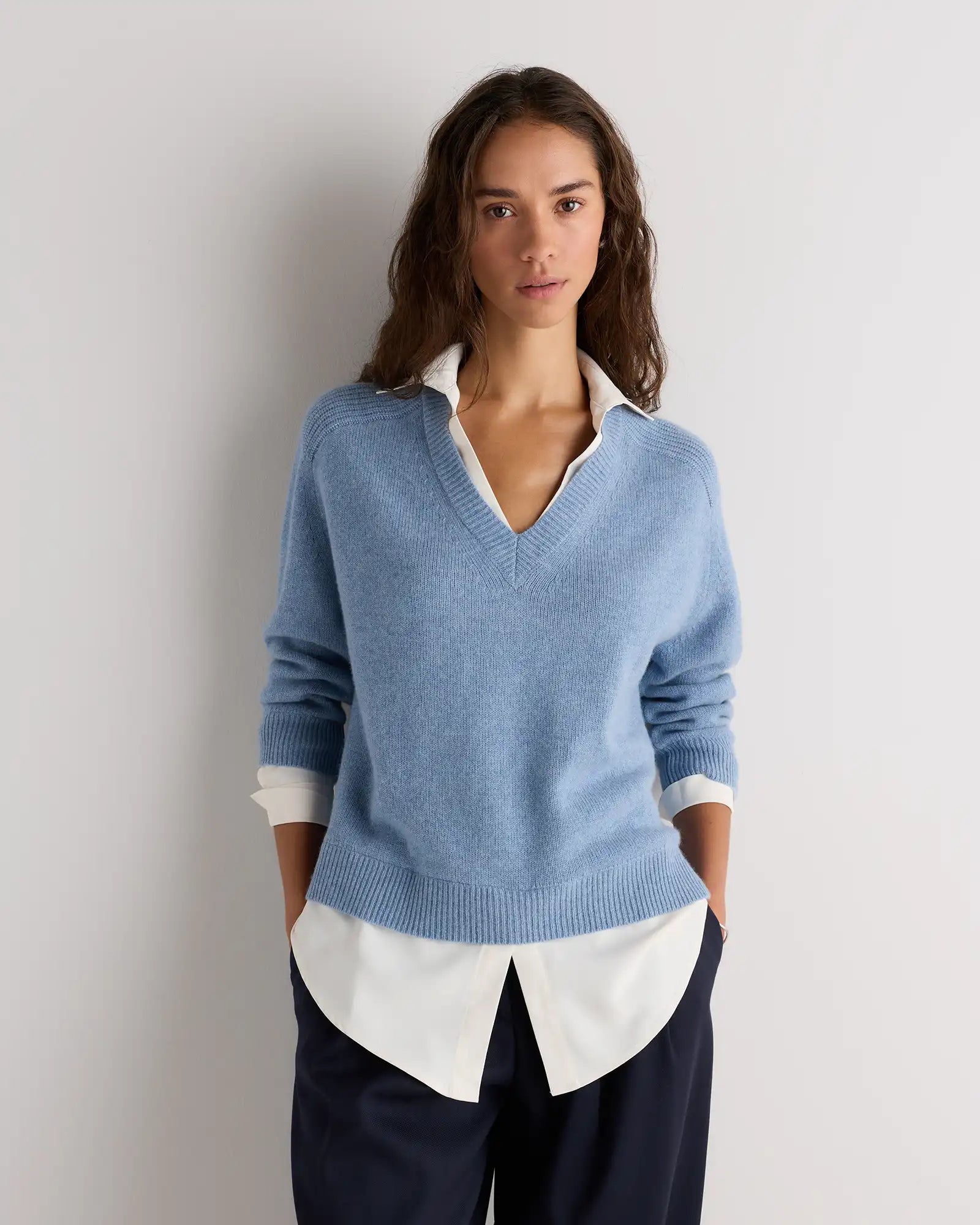 100% Mongolian Cashmere Layered V-Neck Sweater