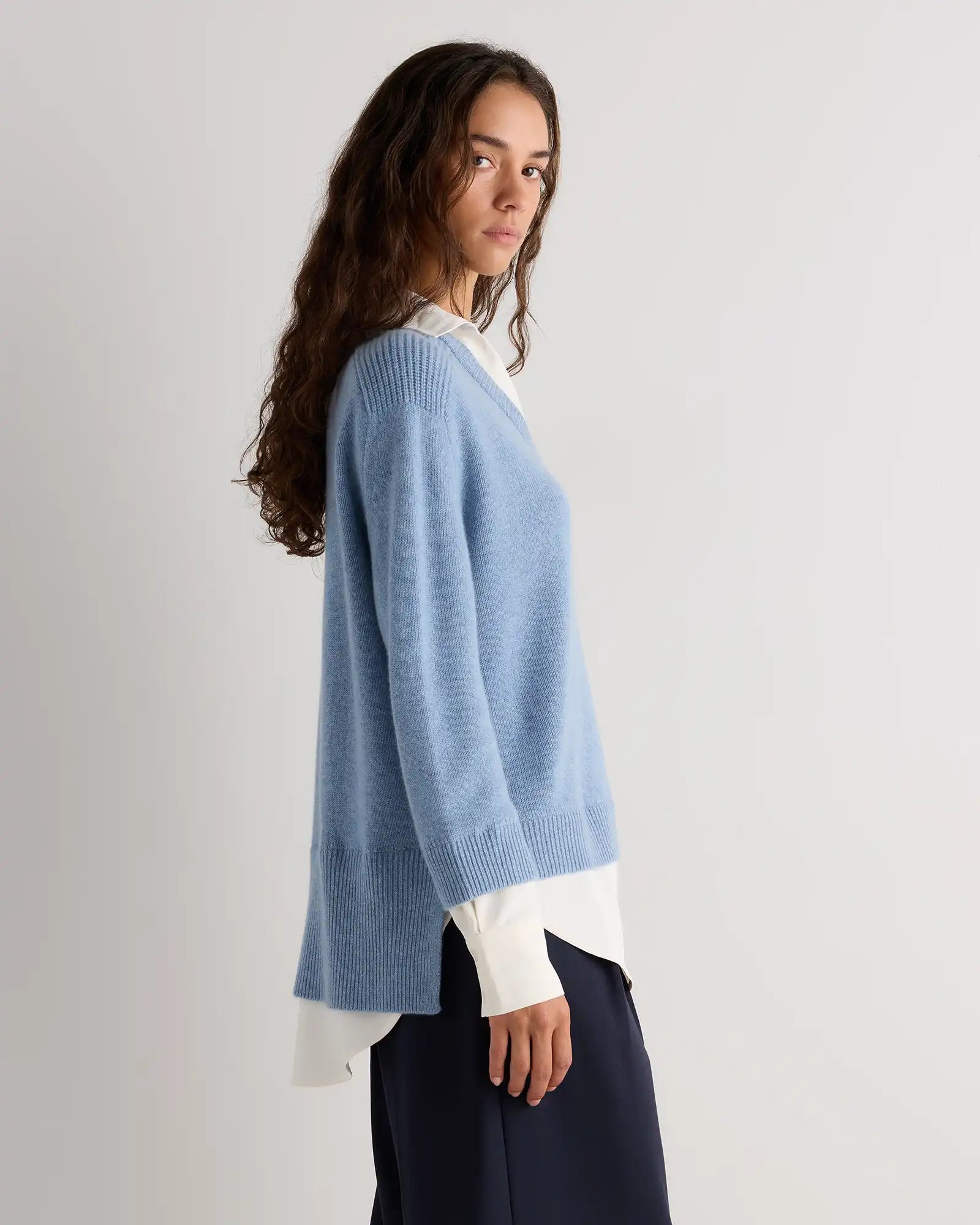 100% Mongolian Cashmere Layered V-Neck Sweater