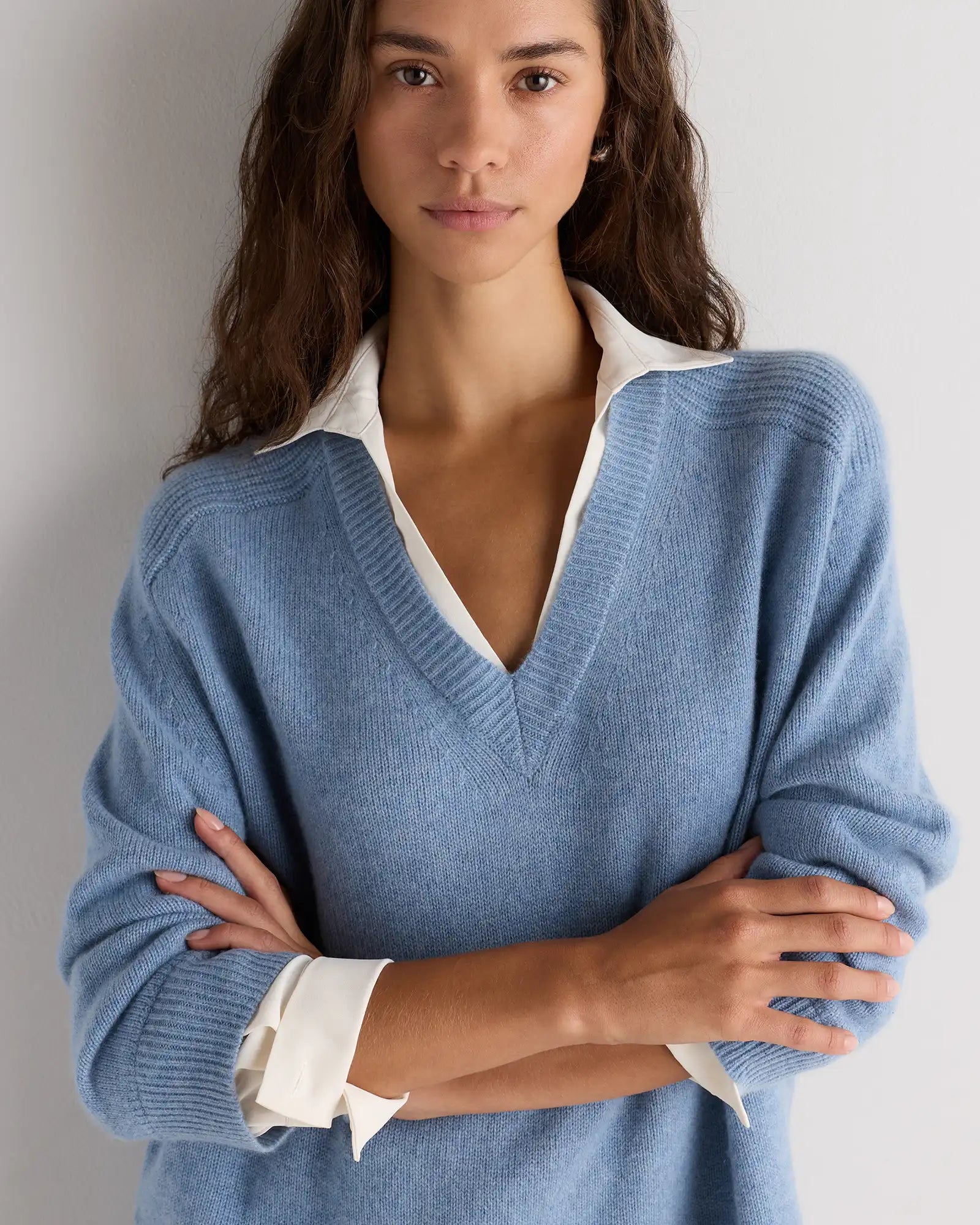 100% Mongolian Cashmere Layered V-Neck Sweater