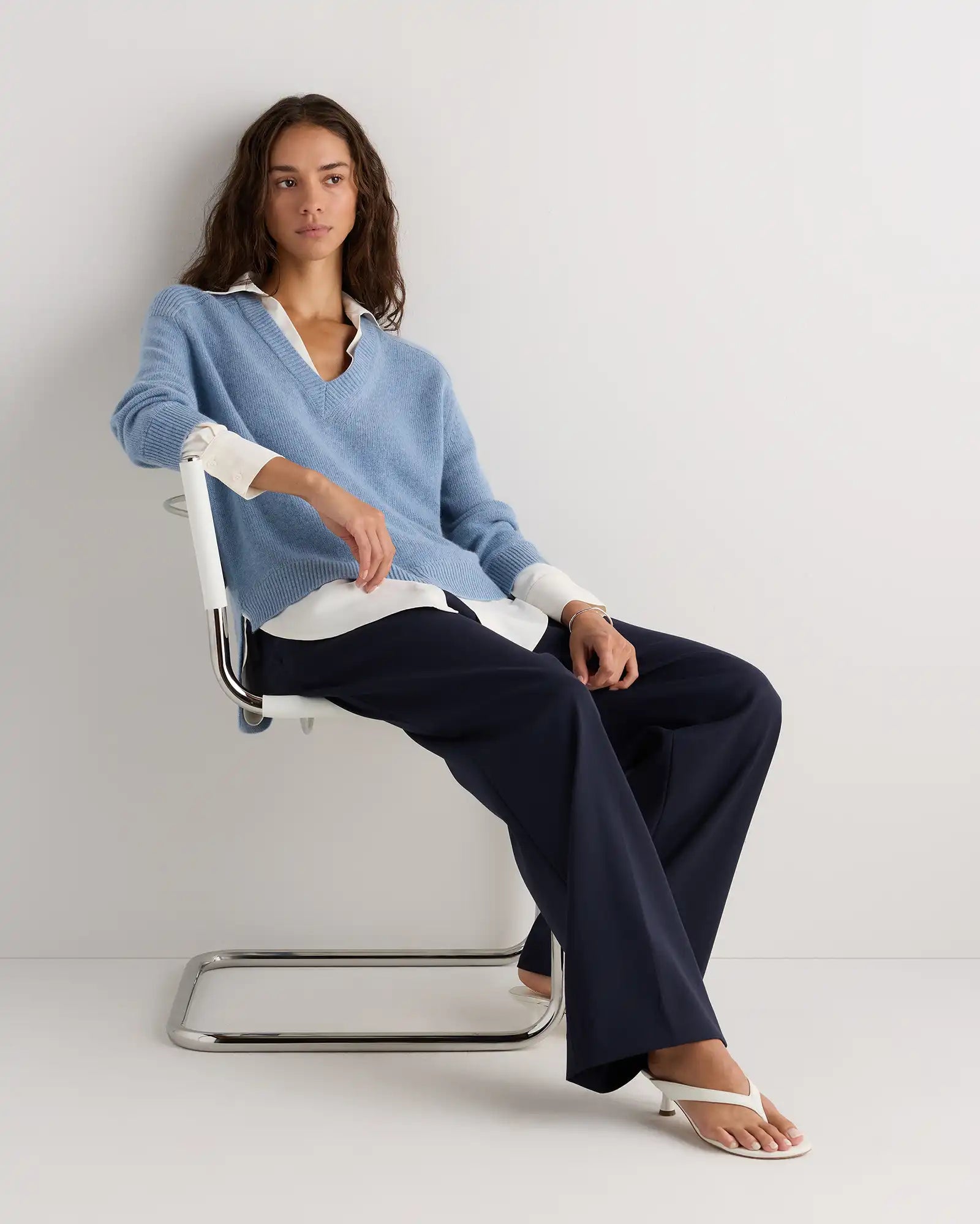 100% Mongolian Cashmere Layered V-Neck Sweater