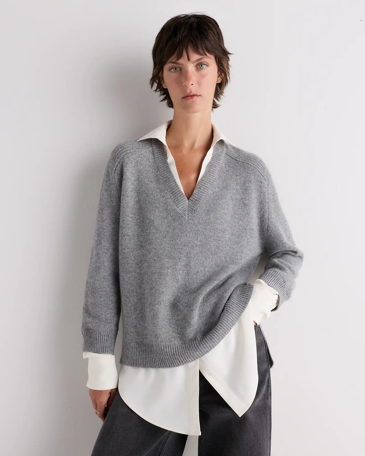 100% Mongolian Cashmere Layered V-Neck Sweater