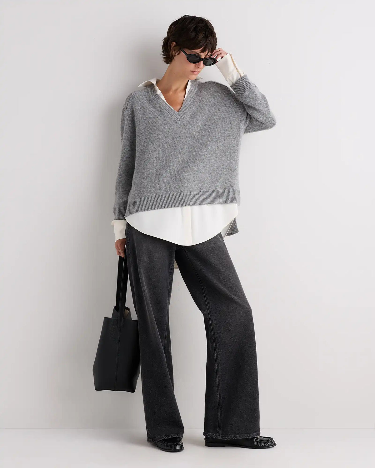 100% Mongolian Cashmere Layered V-Neck Sweater