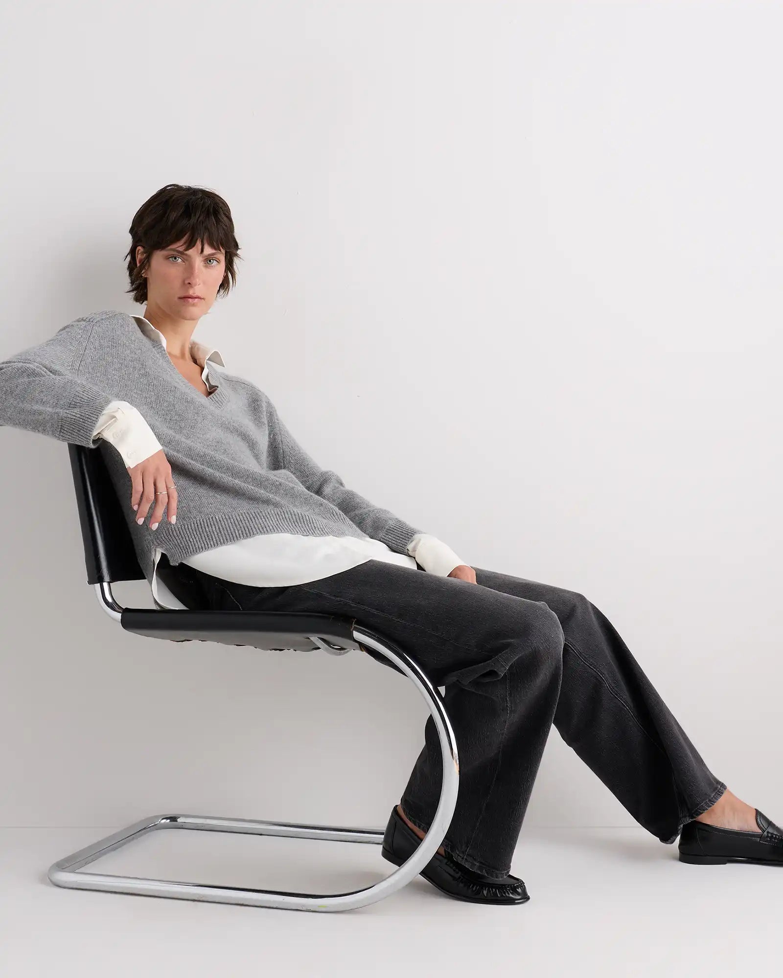 100% Mongolian Cashmere Layered V-Neck Sweater