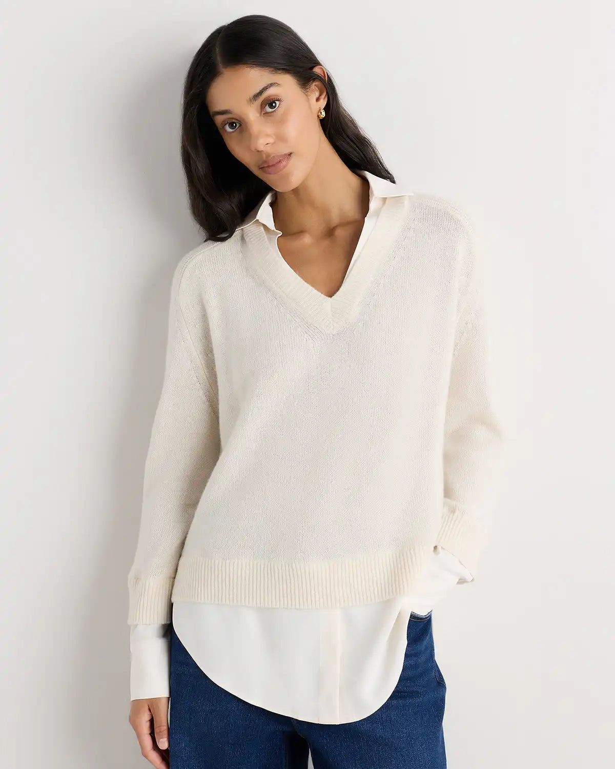 100% Mongolian Cashmere Layered V-Neck Sweater