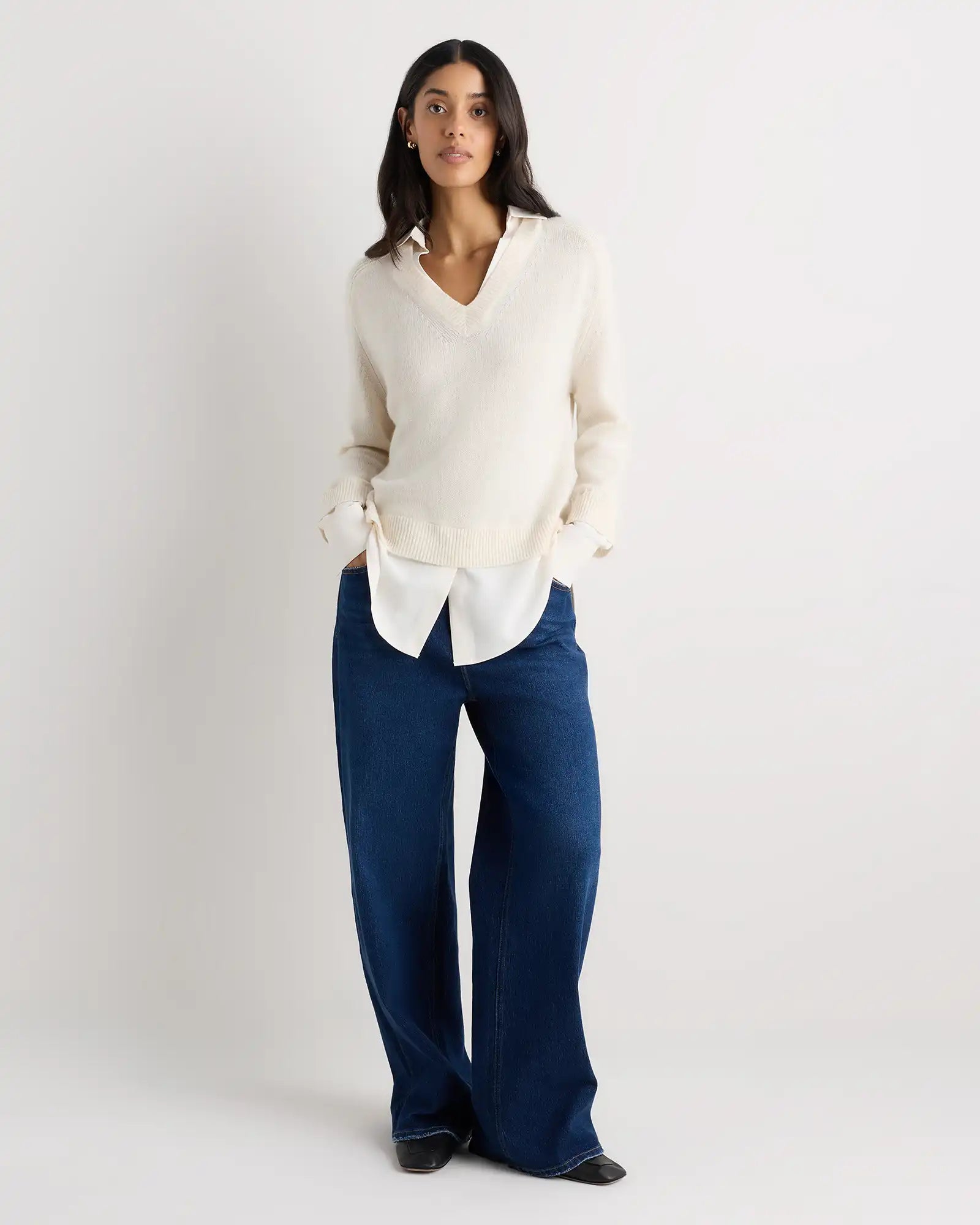 100% Mongolian Cashmere Layered V-Neck Sweater