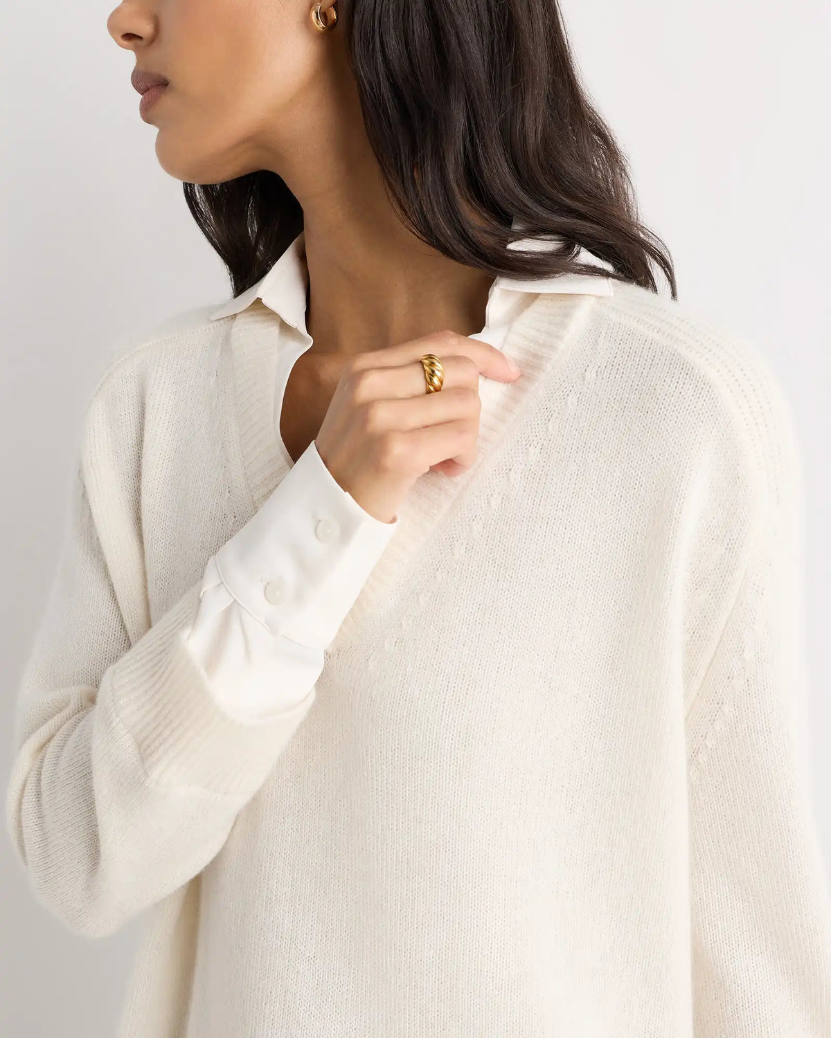 100% Mongolian Cashmere Layered V-Neck Sweater
