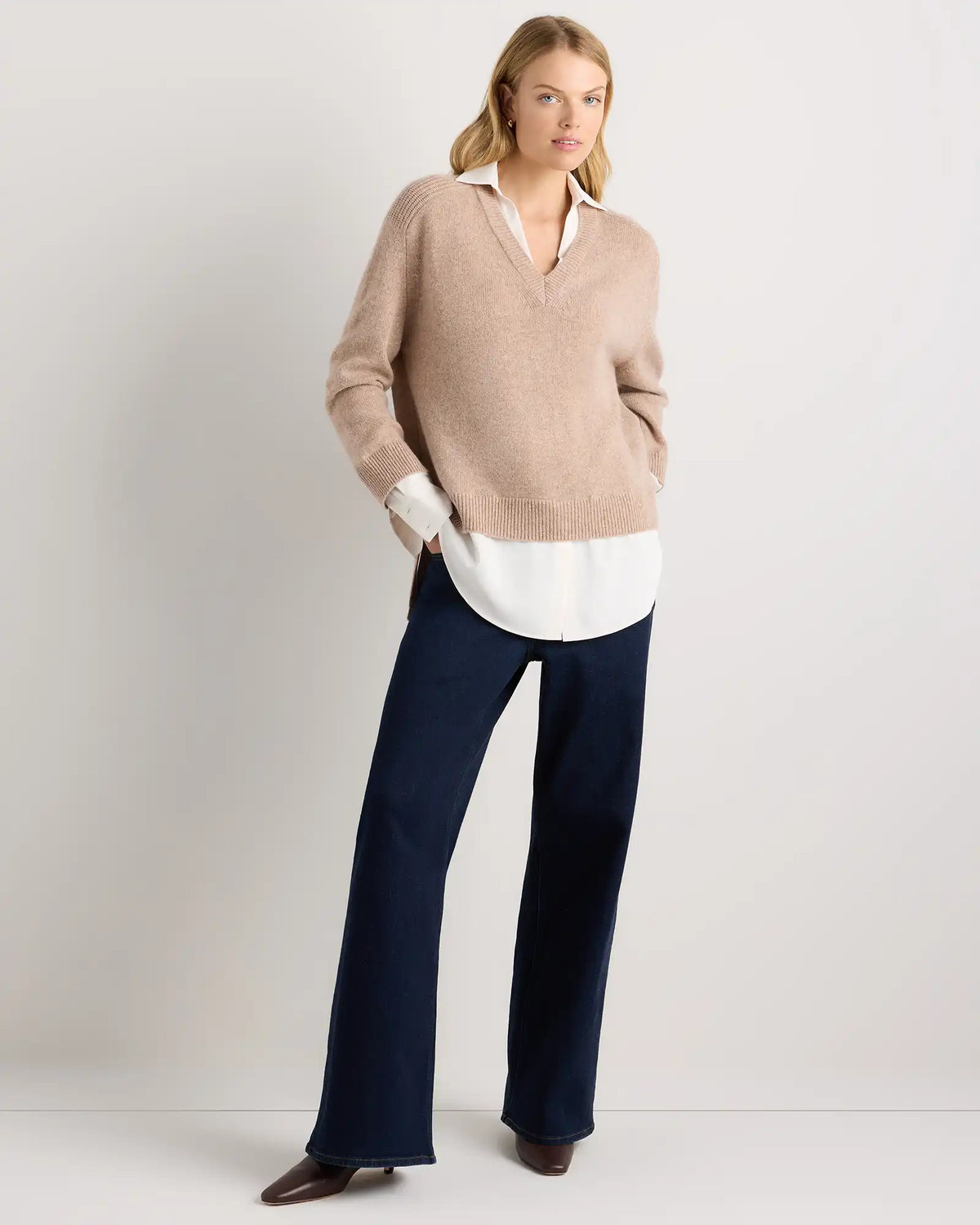 100% Mongolian Cashmere Layered V-Neck Sweater