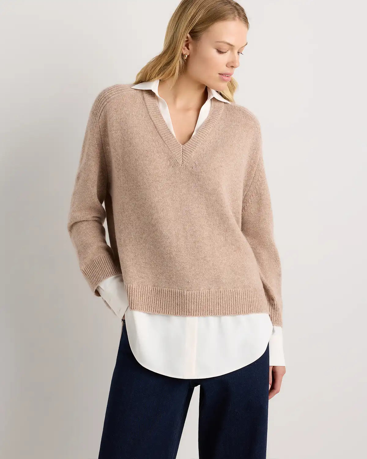 100% Mongolian Cashmere Layered V-Neck Sweater