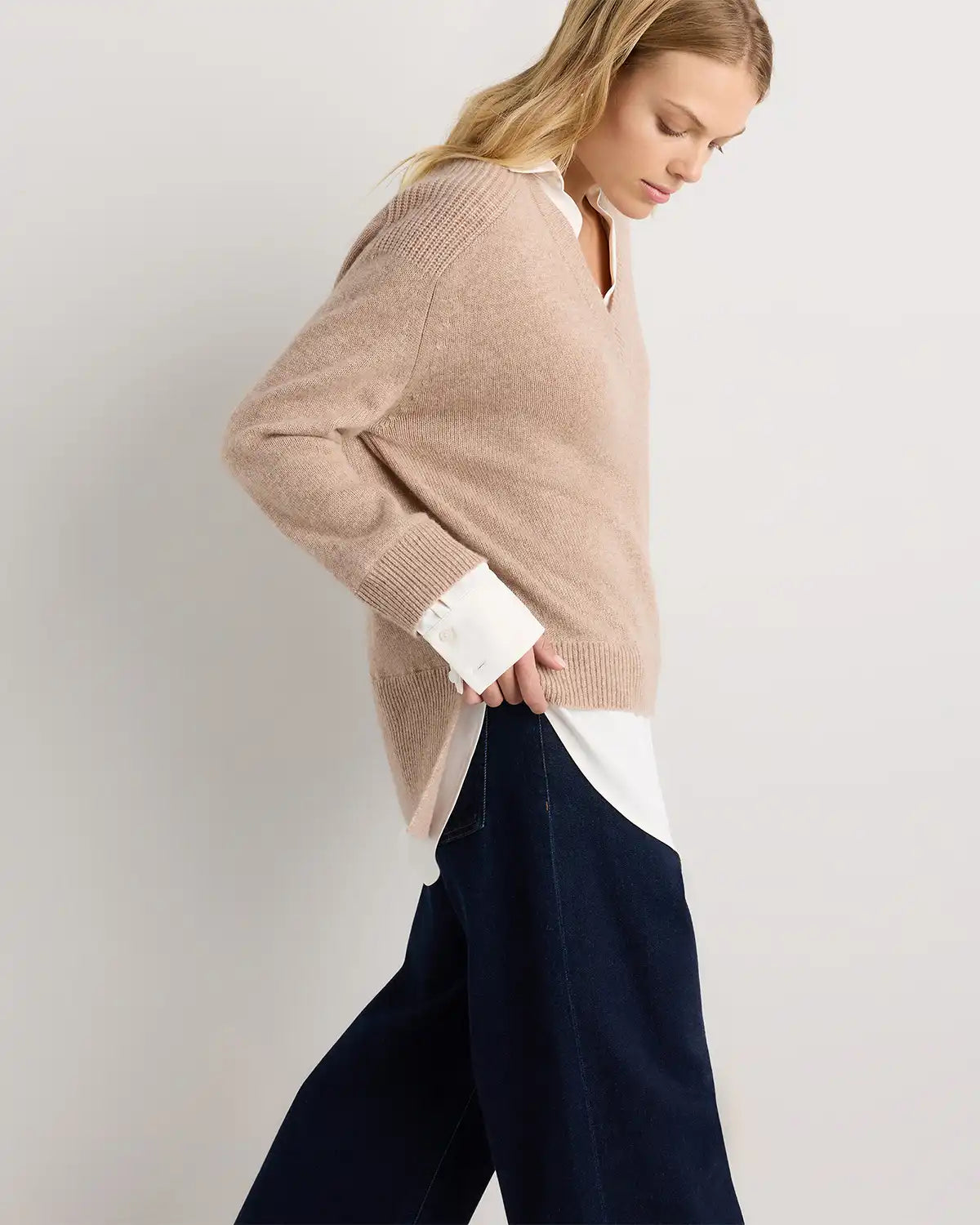 100% Mongolian Cashmere Layered V-Neck Sweater