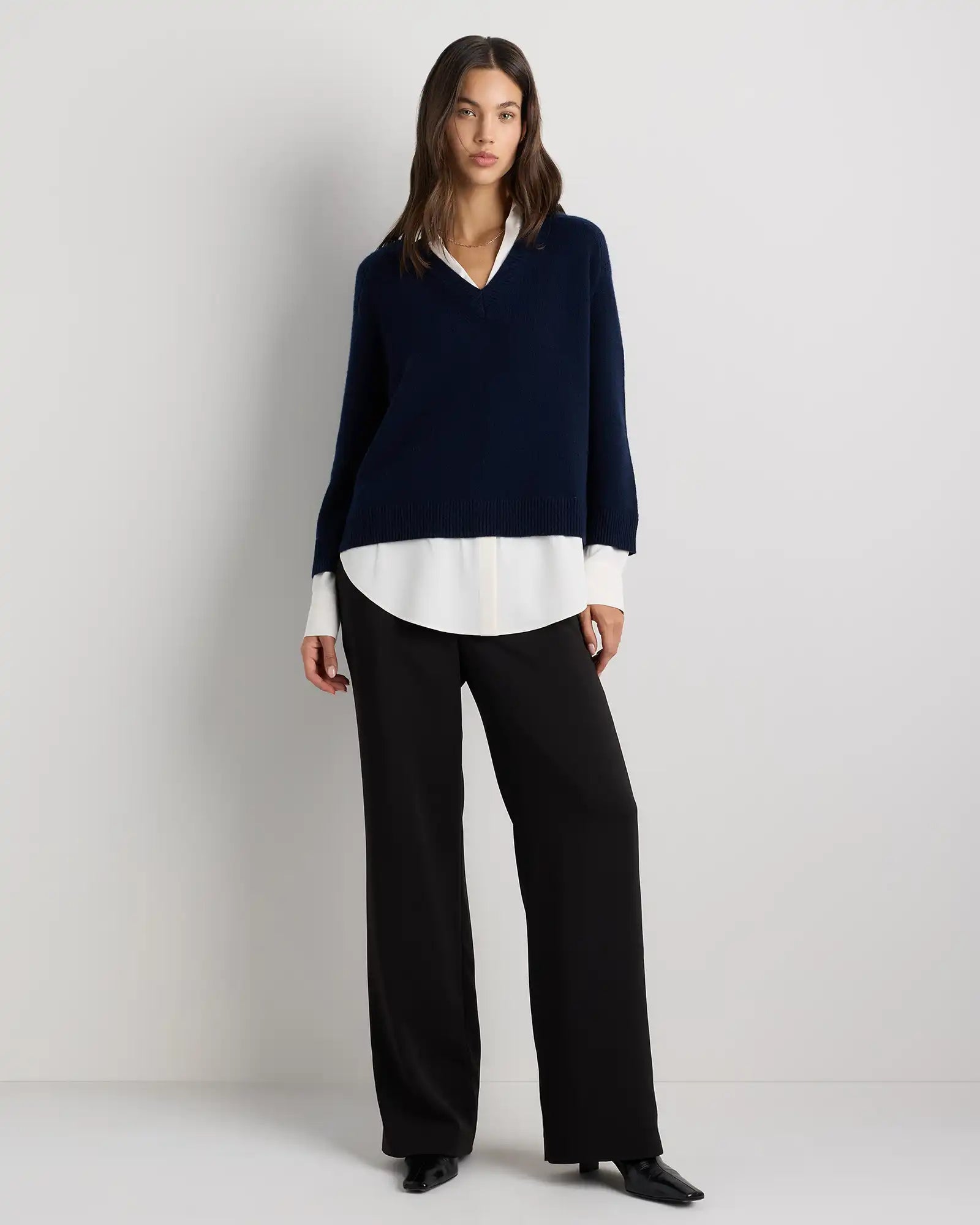 100% Mongolian Cashmere Layered V-Neck Sweater