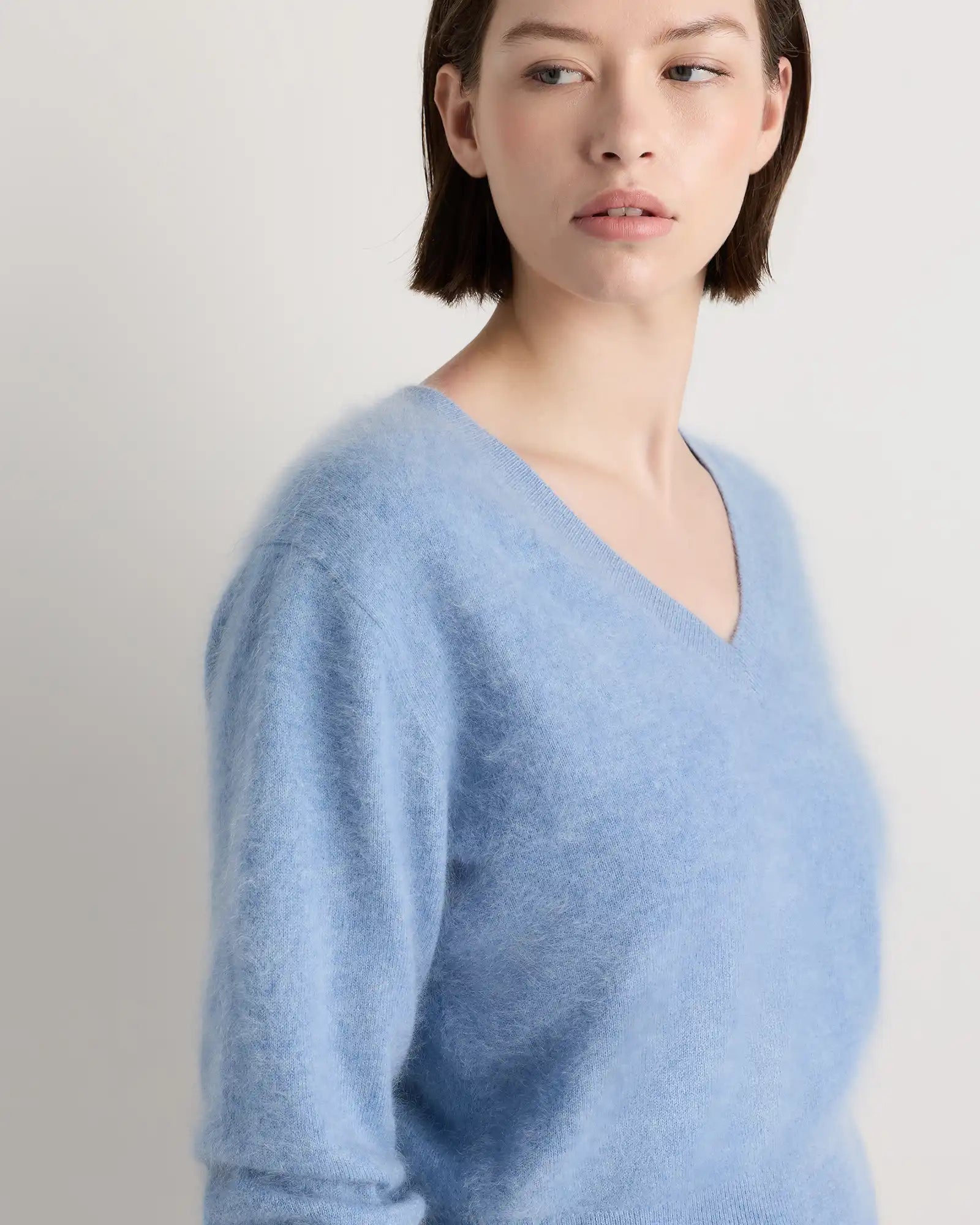 Brushed Cashmere Shrunken V-Neck Sweater