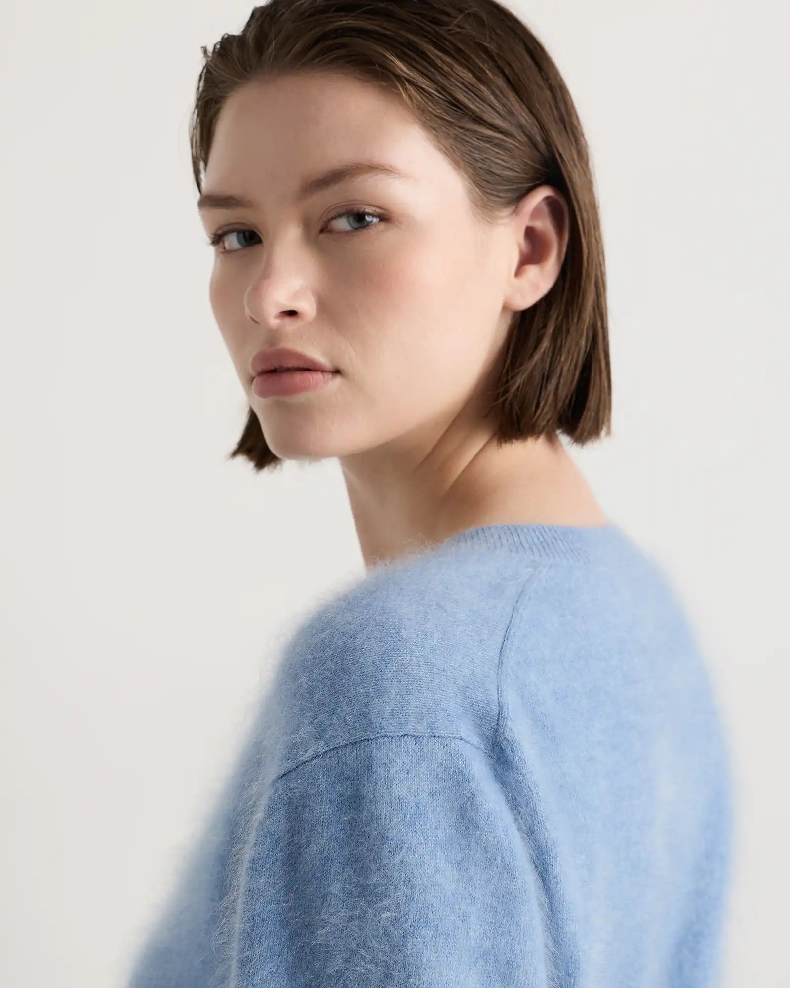Brushed Cashmere Shrunken V-Neck Sweater