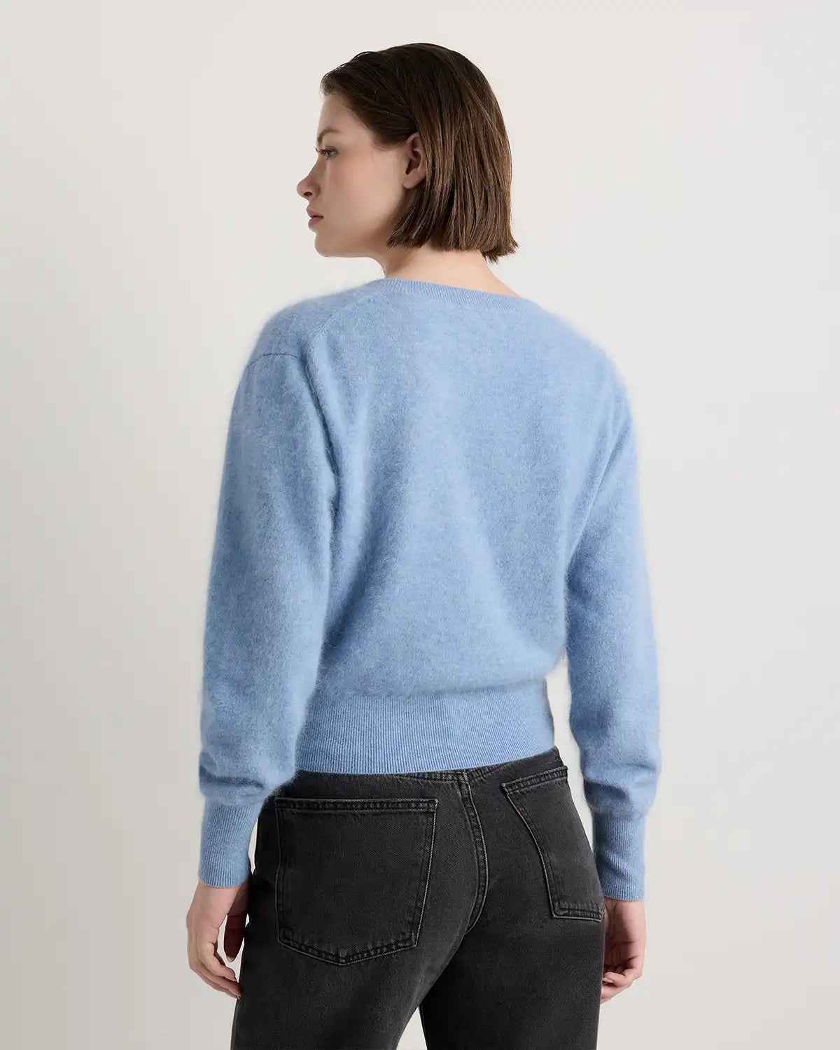 Brushed Cashmere Shrunken V-Neck Sweater