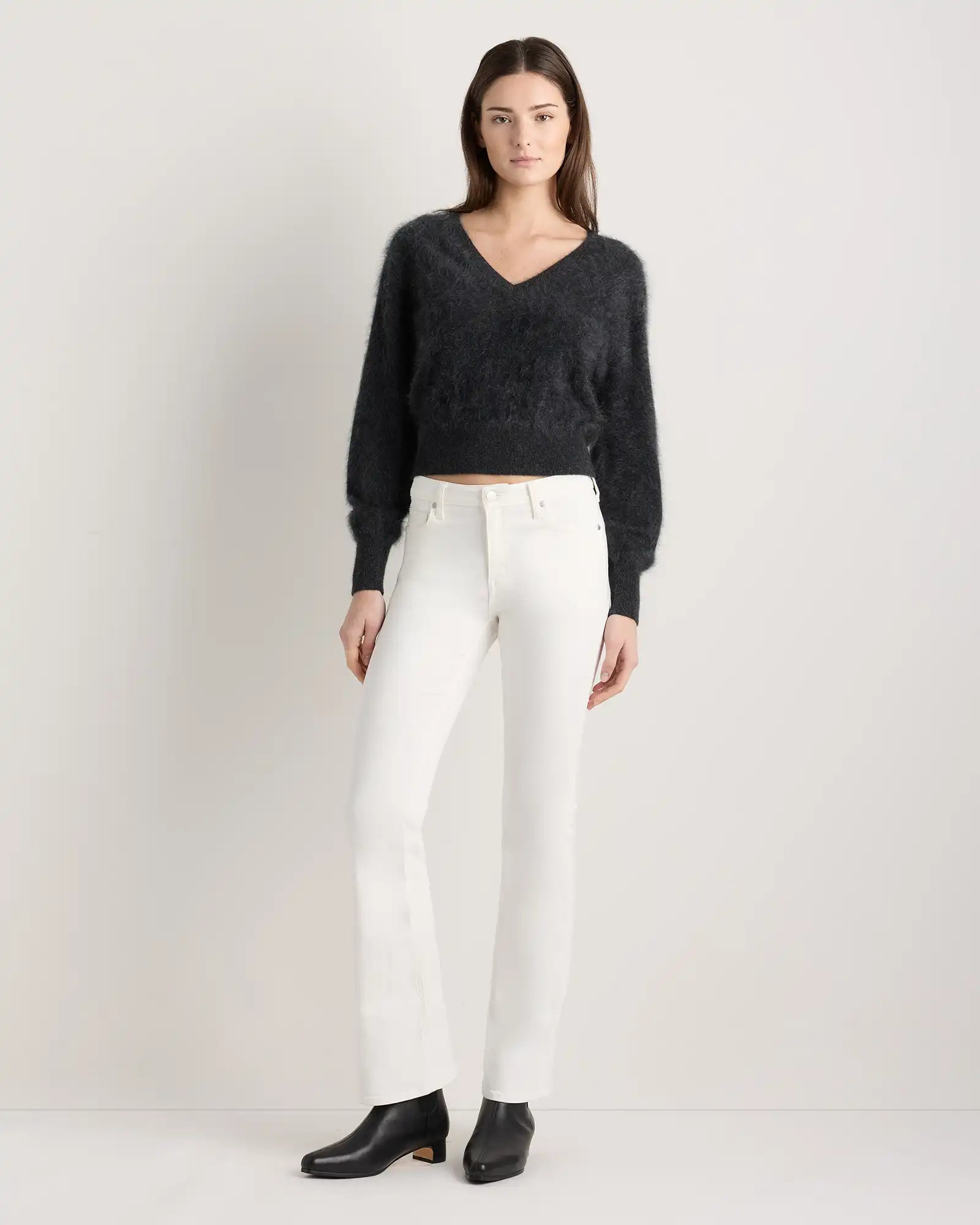 Brushed Cashmere Shrunken V-Neck Sweater