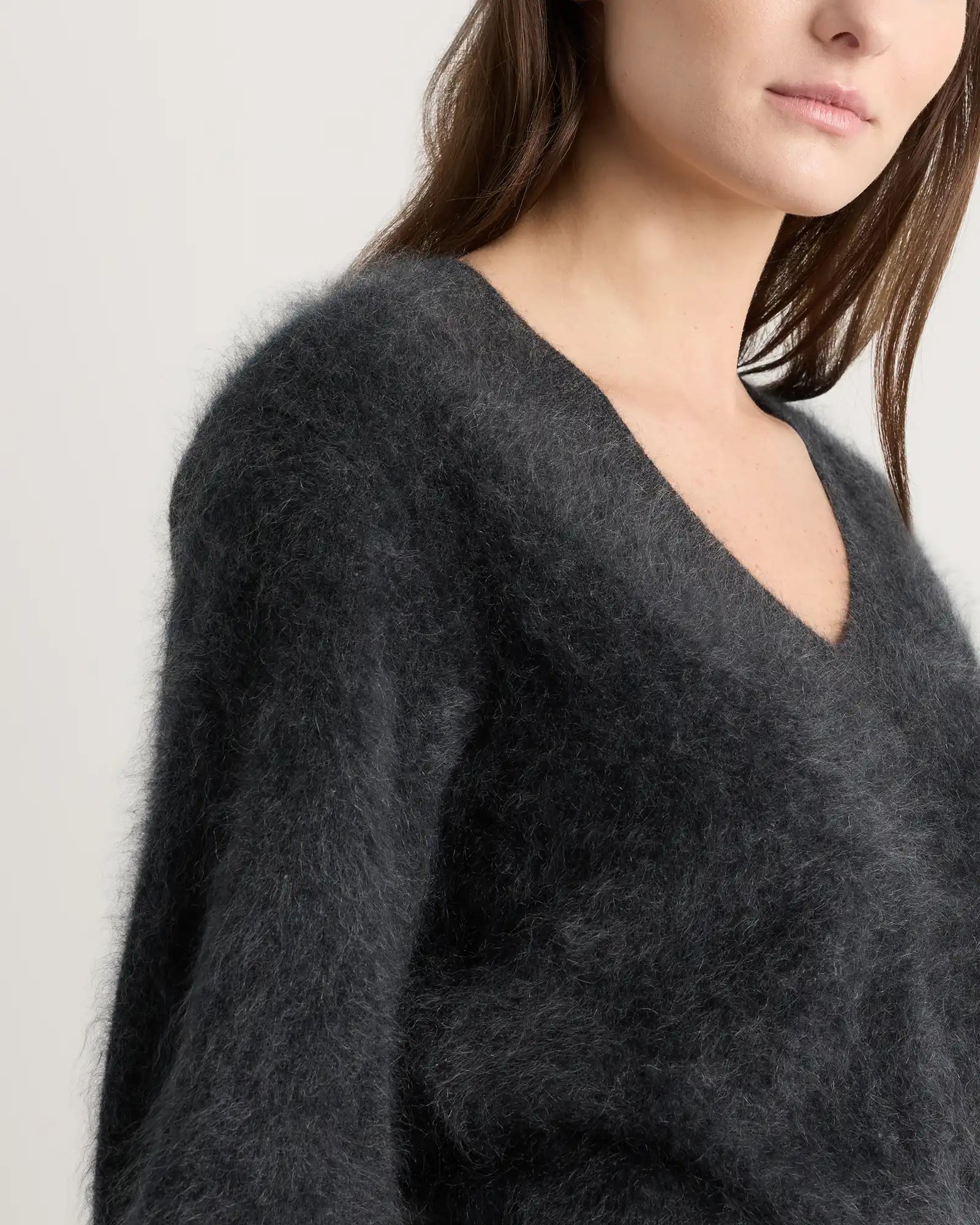 Brushed Cashmere Shrunken V-Neck Sweater