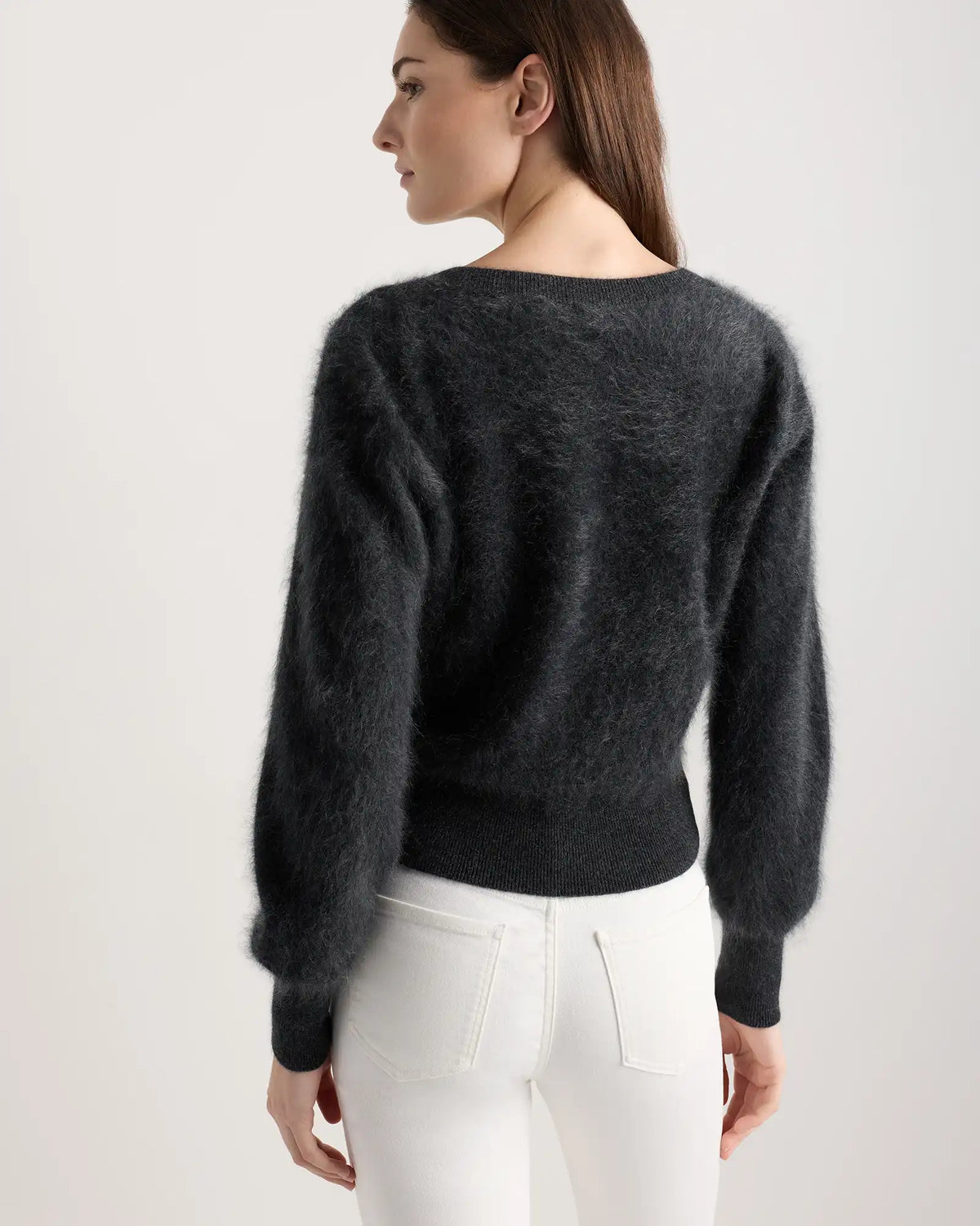 Brushed Cashmere Shrunken V-Neck Sweater